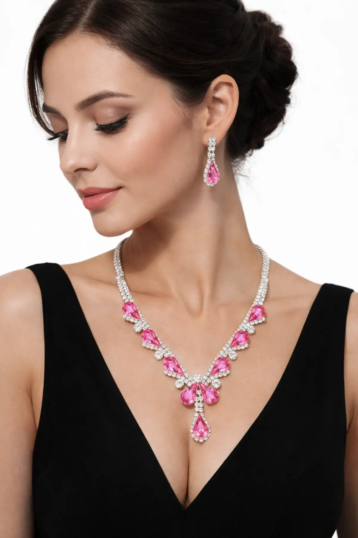 Gümüş Renk Taş Detaylı Abiye Set