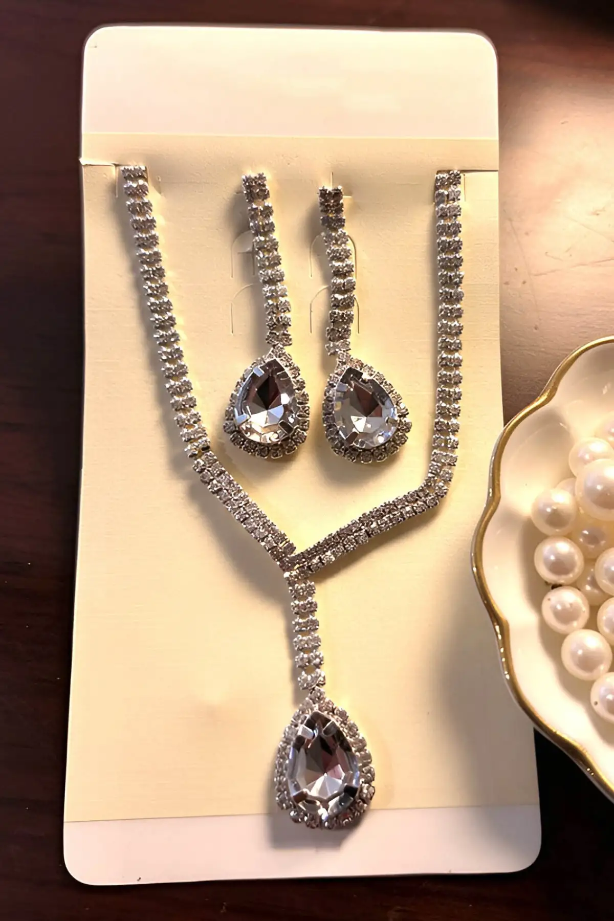 Gümüş Renk Taş Detaylı Abiye Set