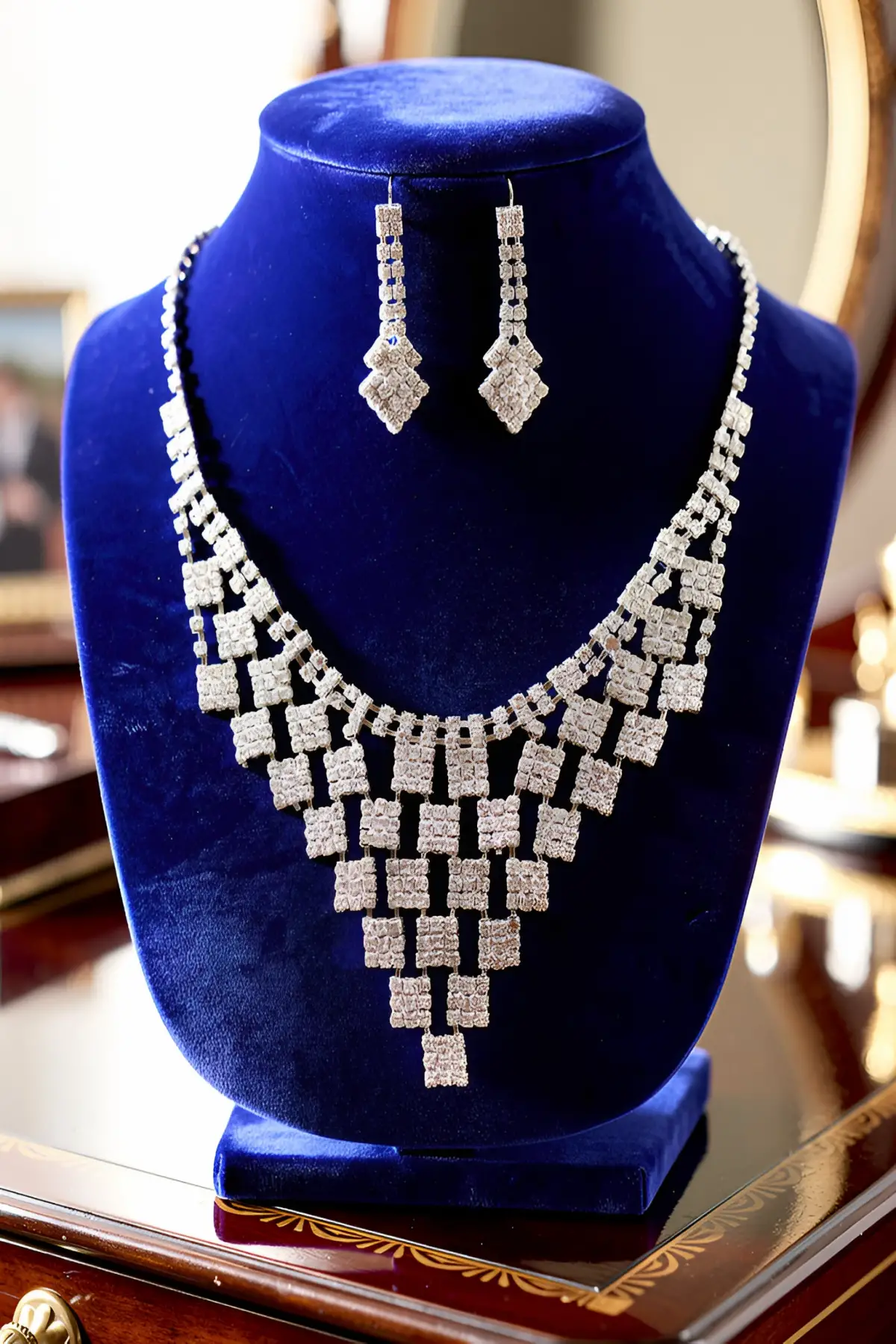 Gümüş Renk Taş Detaylı Abiye Set