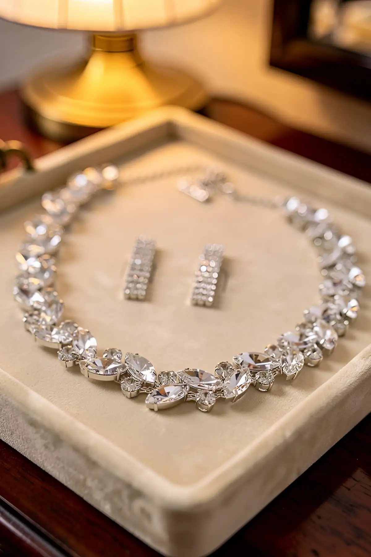 Gümüş Renk Taş Detaylı Abiye Set