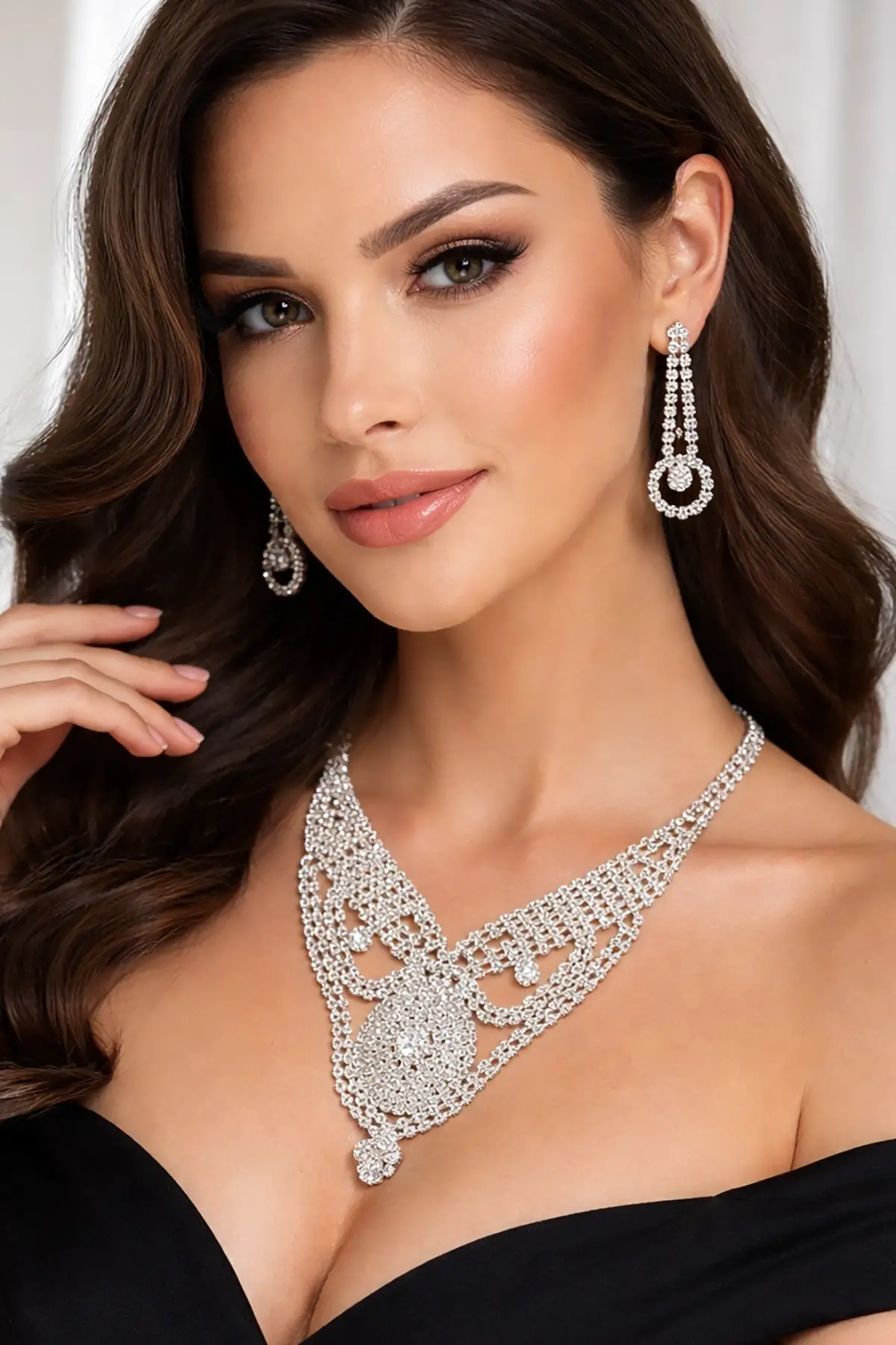 Gümüş Renk Taş Detaylı Abiye Set