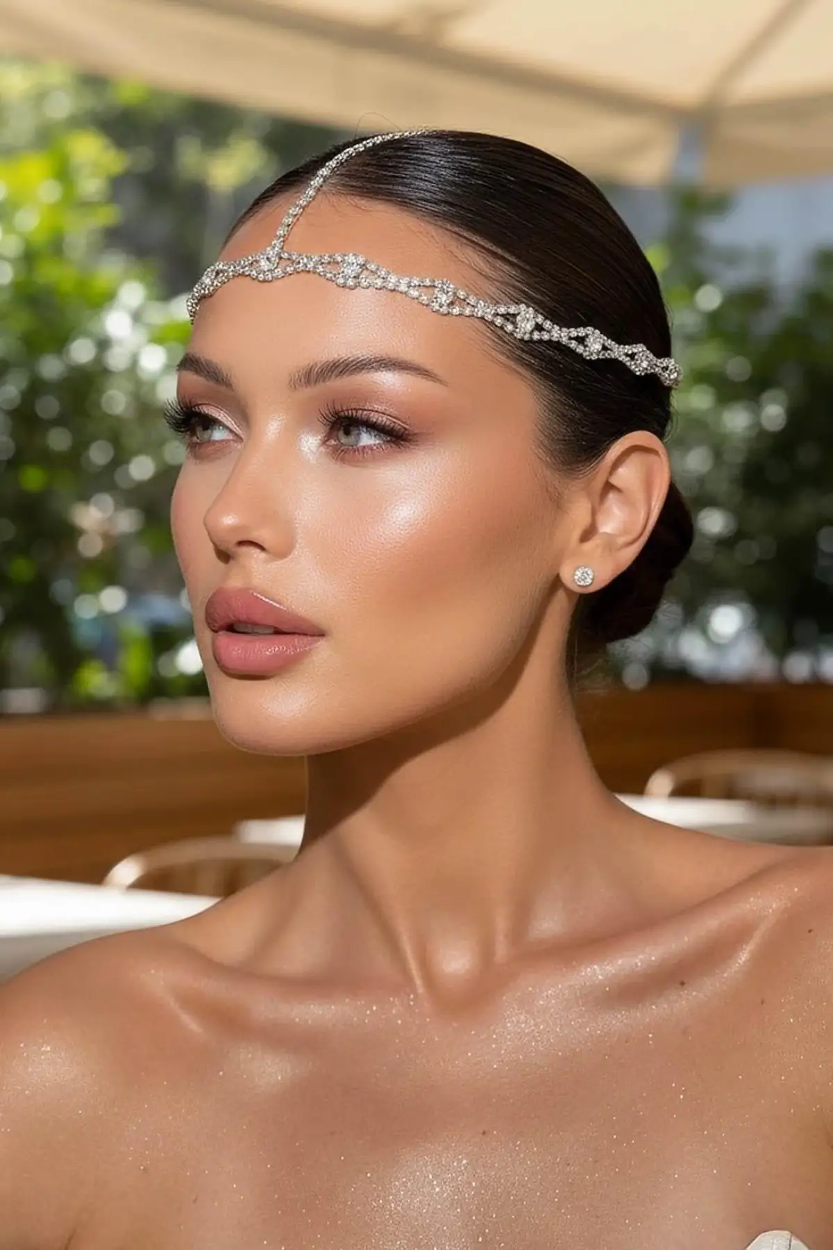 Gümüş Renk Taş Detaylı Alınlık/Kına Aksesuarı