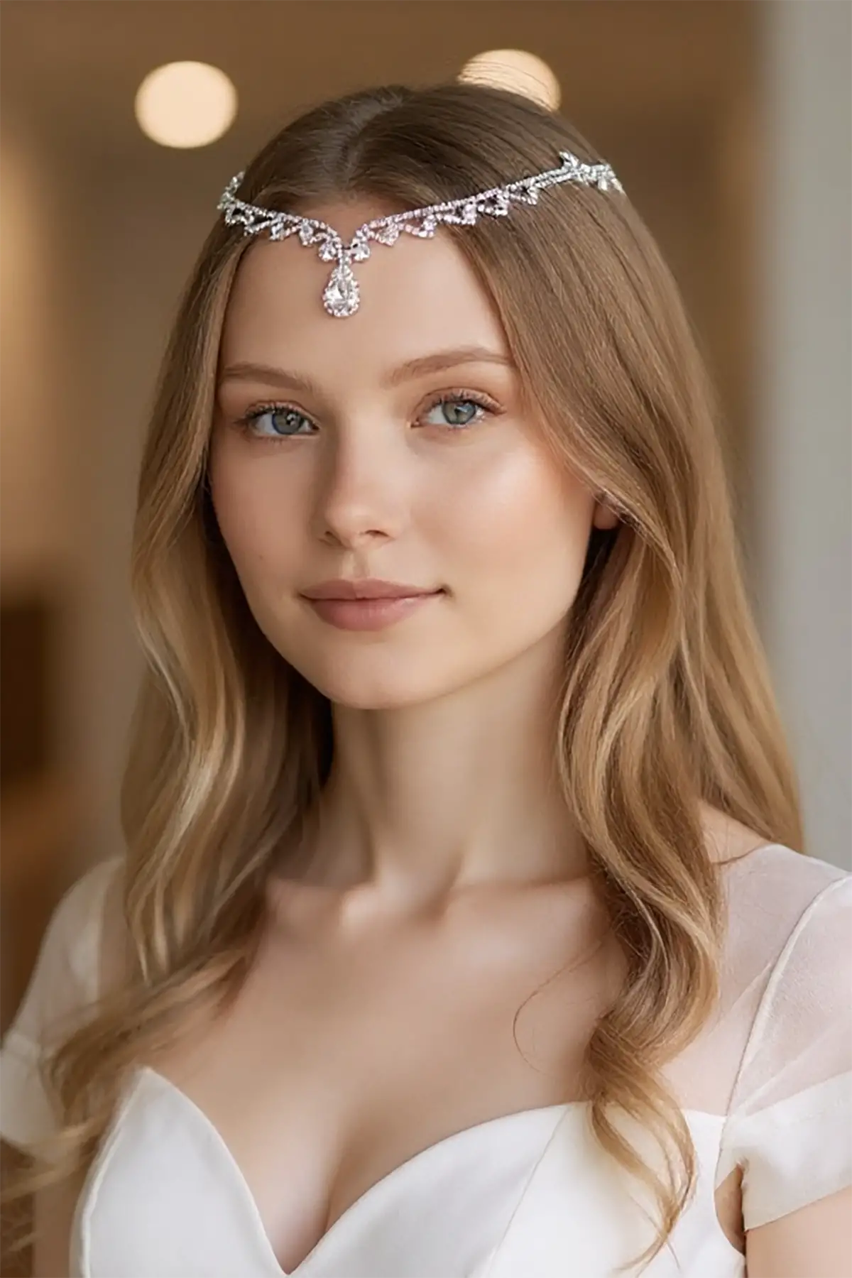 Gümüş Renk Taş Detaylı Alınlık/Kına Aksesuarı