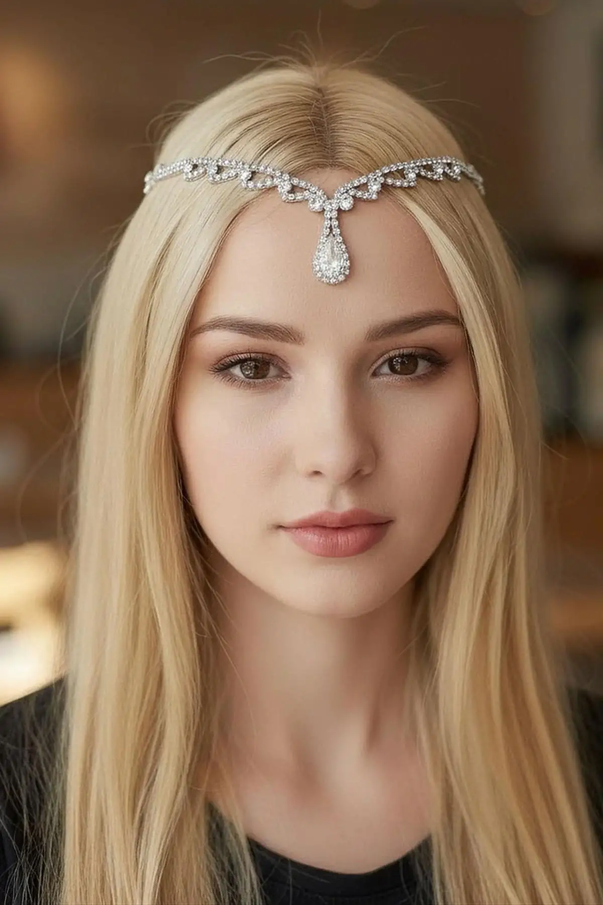 Gümüş Renk Taş Detaylı Alınlık/Kına Aksesuarı