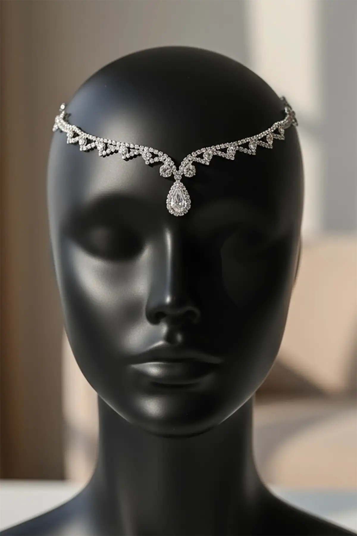 Gümüş Renk Taş Detaylı Alınlık/Kına Aksesuarı