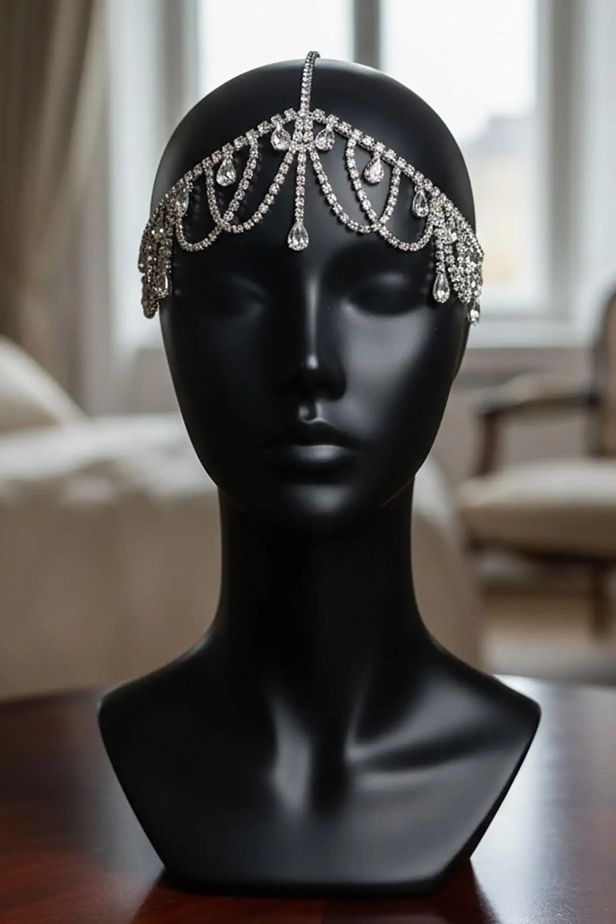 Gümüş Renk Taş Detaylı  Alınlık/Kına Aksesuarı