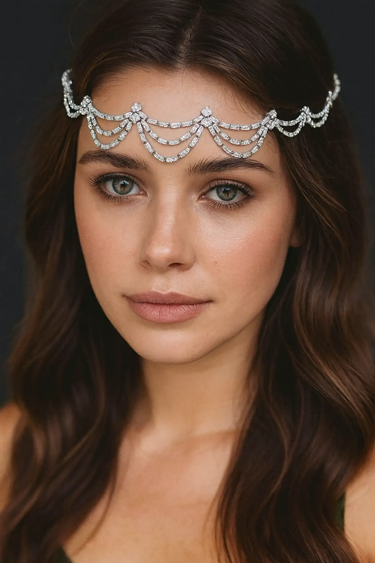 Gümüş Renk Taş Detaylı Alınlık/Kına Aksesuarı