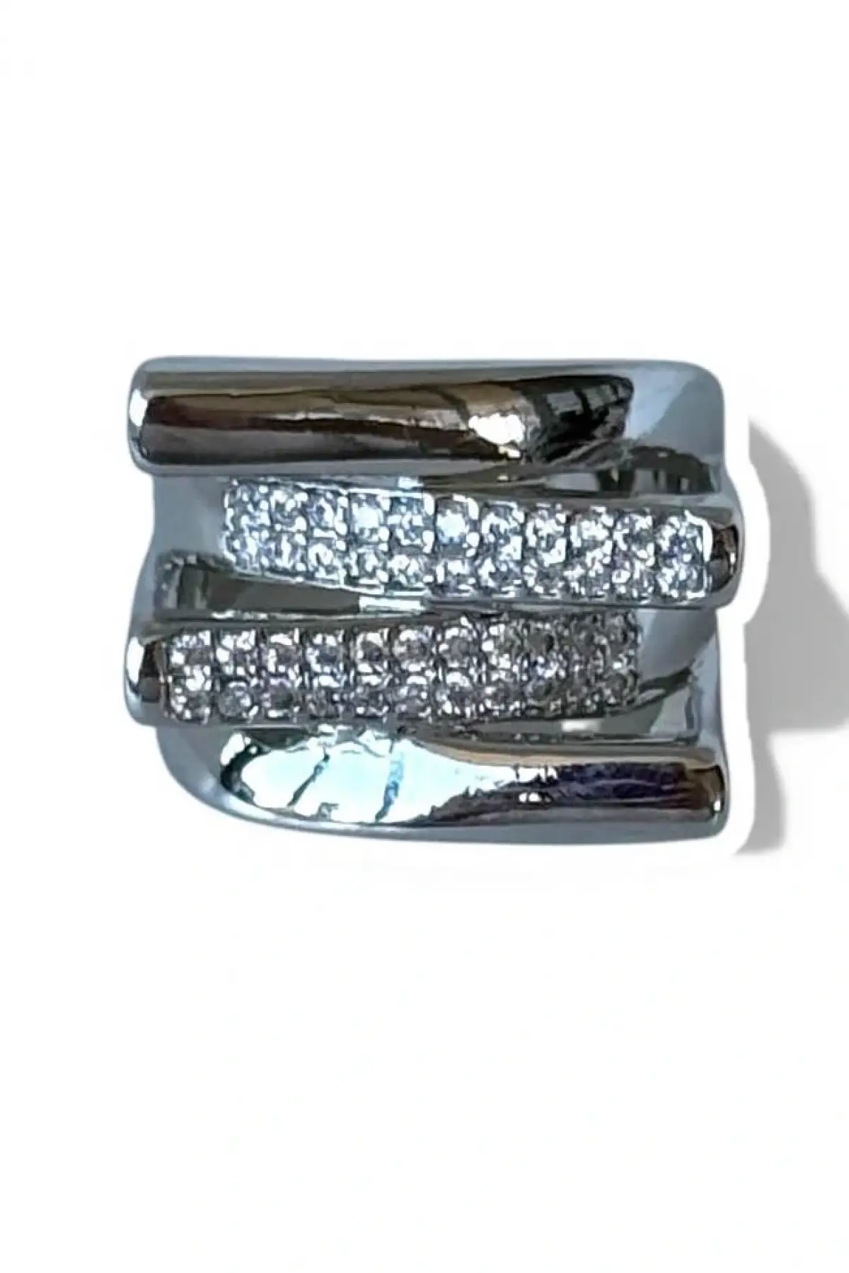 Gümüş Renk Taş Detaylı Ayarlanabilir Çelik Yüzük