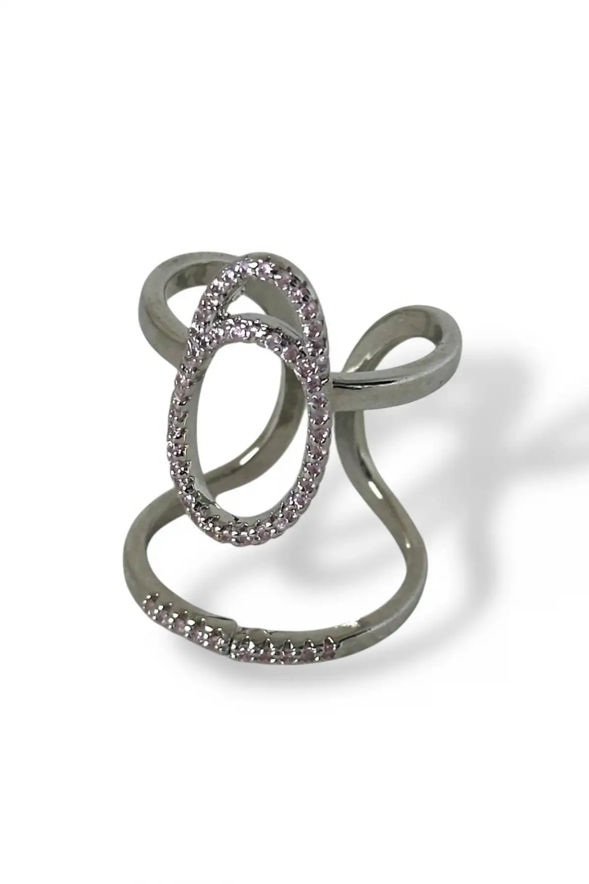 Gümüş Renk Taş Detaylı Ayarlanabilir Çelik Yüzük