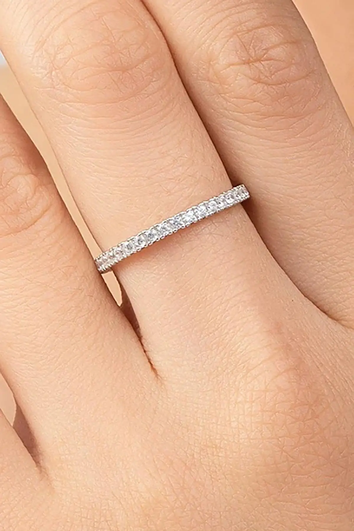 Gümüş Renk Taş Detaylı Ayarlanabilir Yüzük