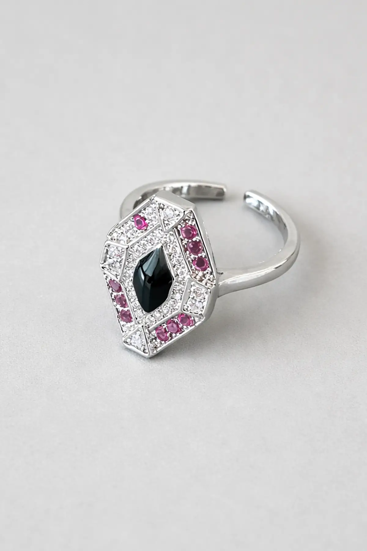 Gümüş Renk Taş Detaylı Ayarlanabilir Yüzük