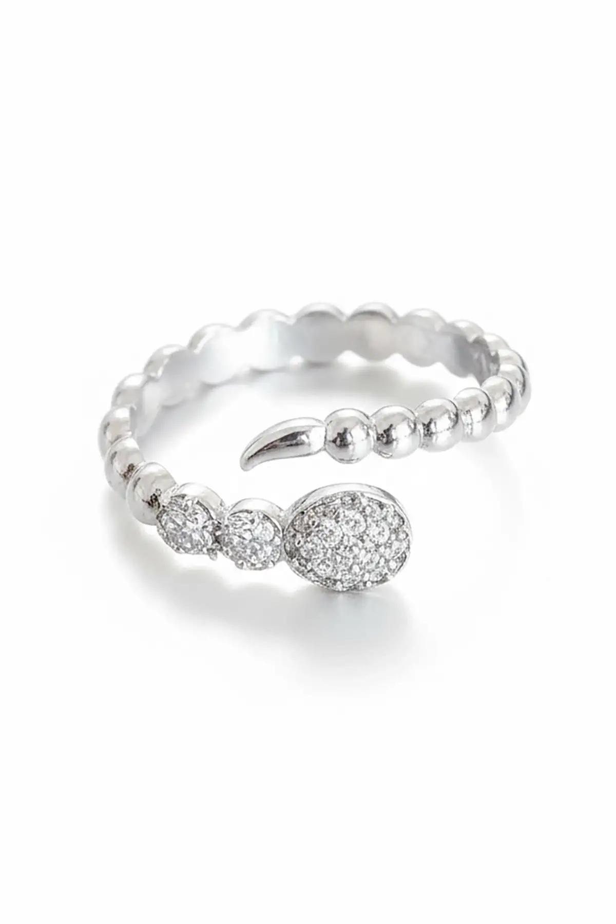 Gümüş Renk Taş Detaylı Ayarlanabilir Yüzük