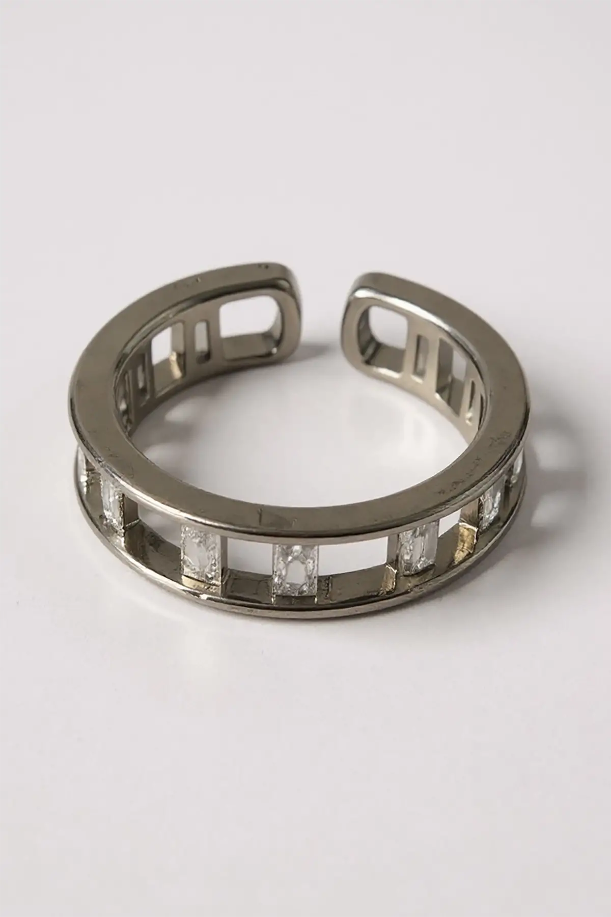Gümüş Renk Taş Detaylı Ayarlanabilir Yüzük