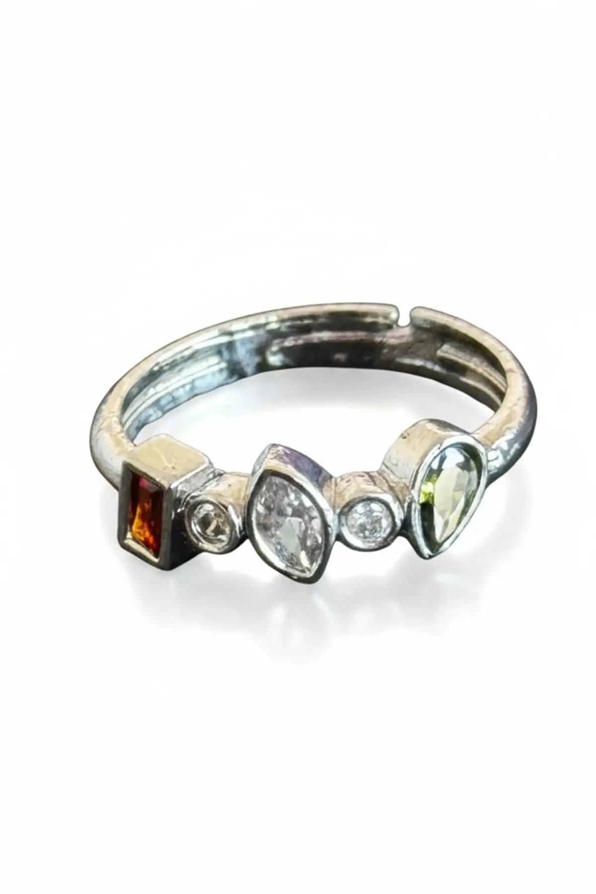 Gümüş Renk Taş Detaylı Ayarlanabilir Yüzük