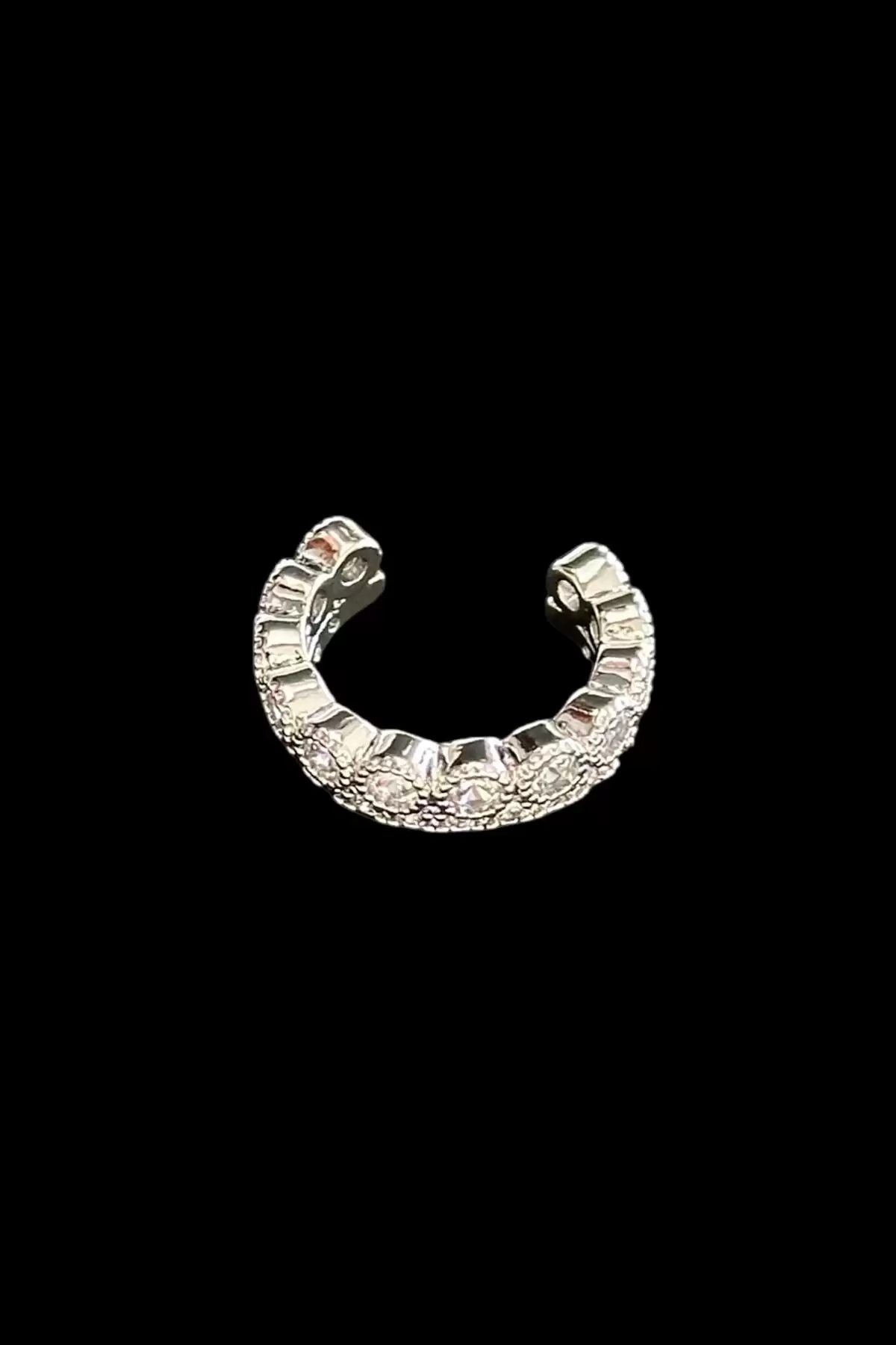 Gümüş Renk Taş Detaylı Çelik Ear Cuff (Tek)