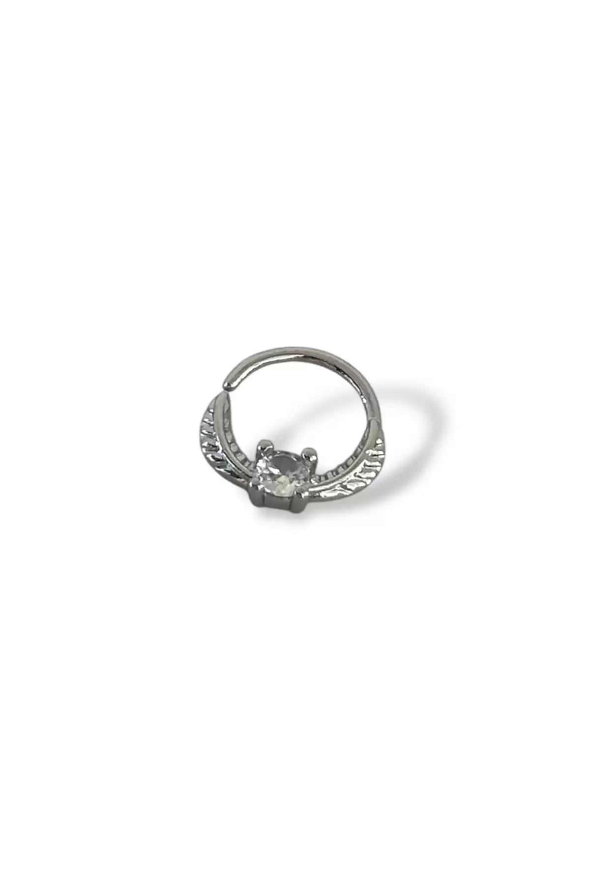 Gümüş Renk Taş Detaylı Çelik Halka Tragus/Kıkırdak Küpe/Piercing (Tek)