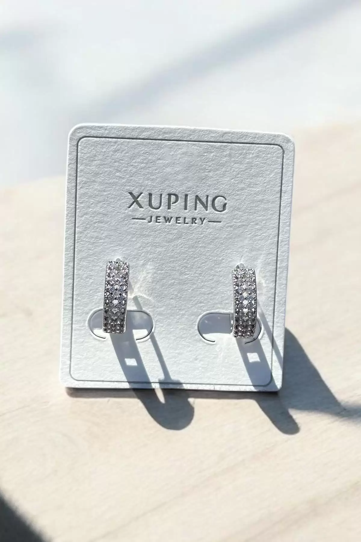 Gümüş Renk Taş Detaylı Çelik Halka Xupıng Küpe (Çift)