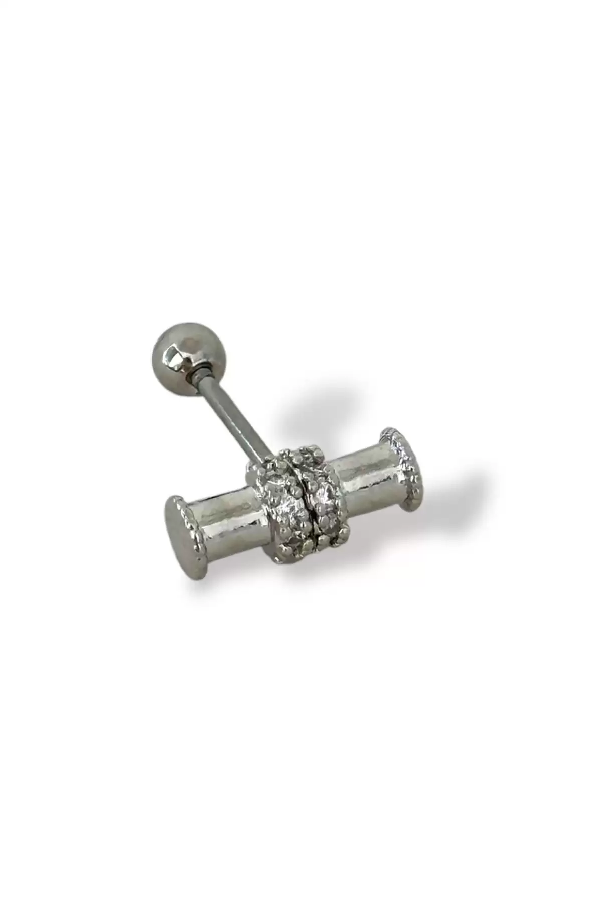 Gümüş Renk Taş Detaylı Çelik Tragus/Kıkırdak Küpe/Piercing (Tek)