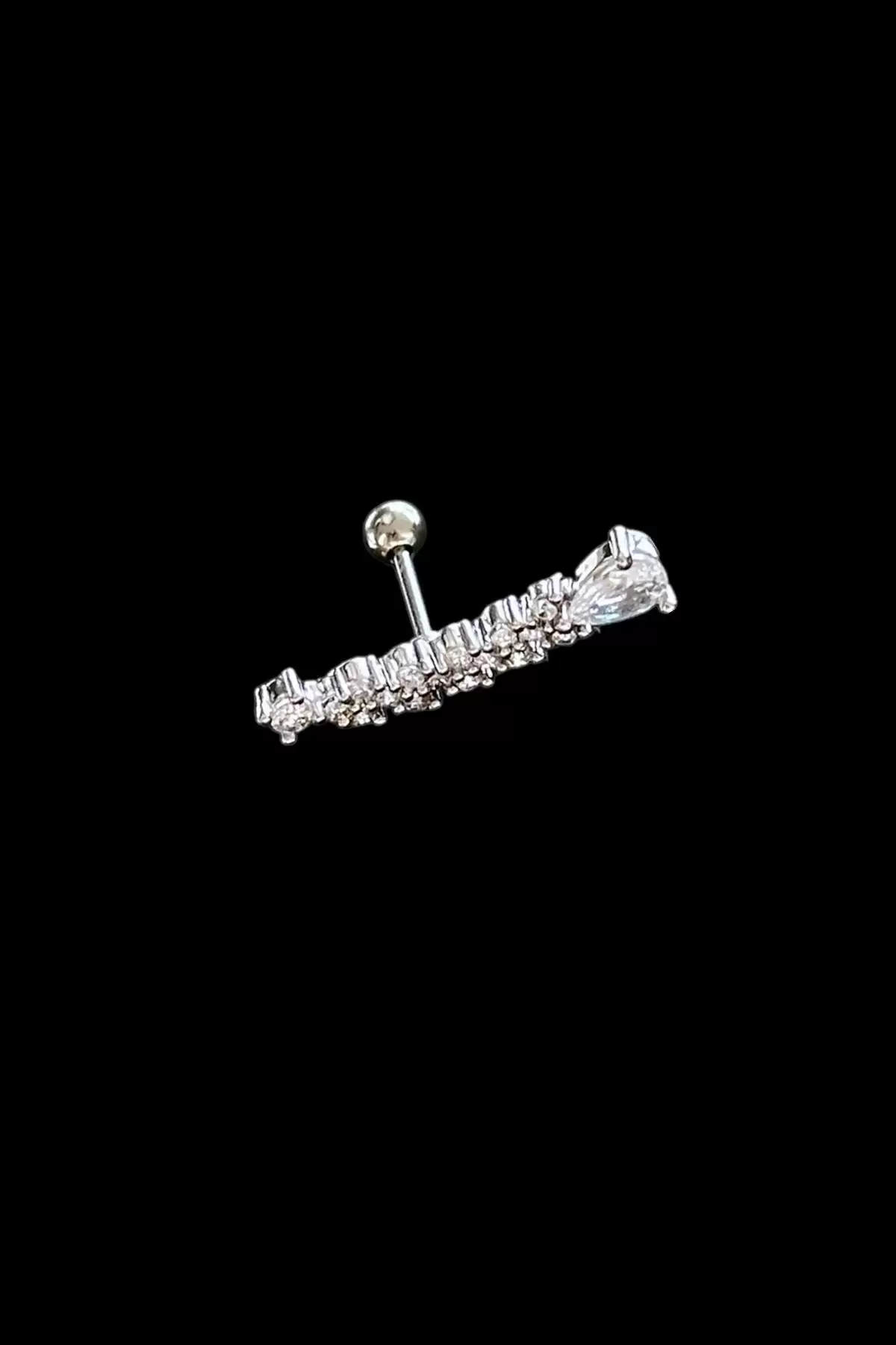 Gümüş Renk Taş Detaylı Çelik Tragus/Kıkırdak Küpe/Piercing (Tek)