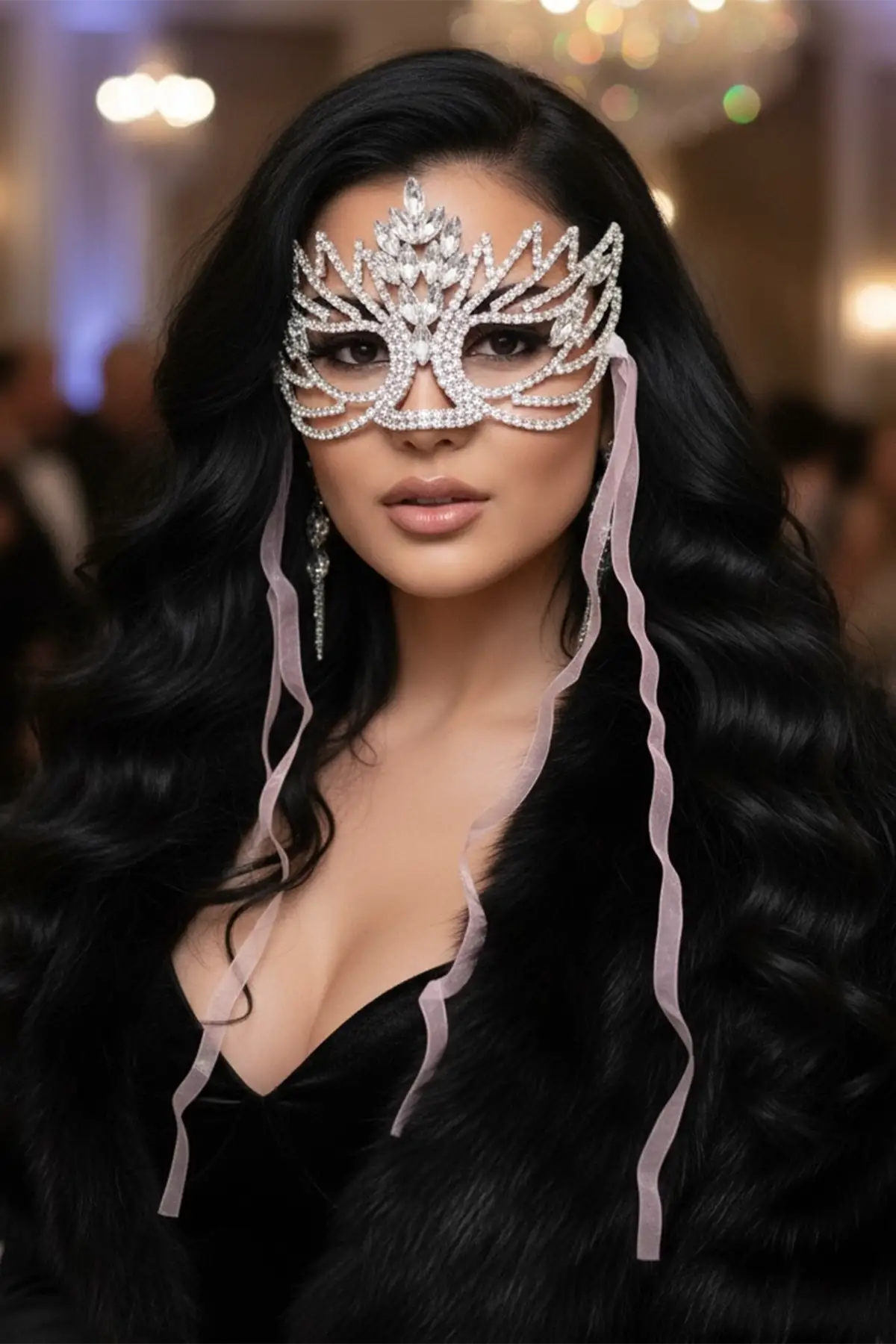 Gümüş Renk Taş Detaylı Çocuk Parti Maskesi