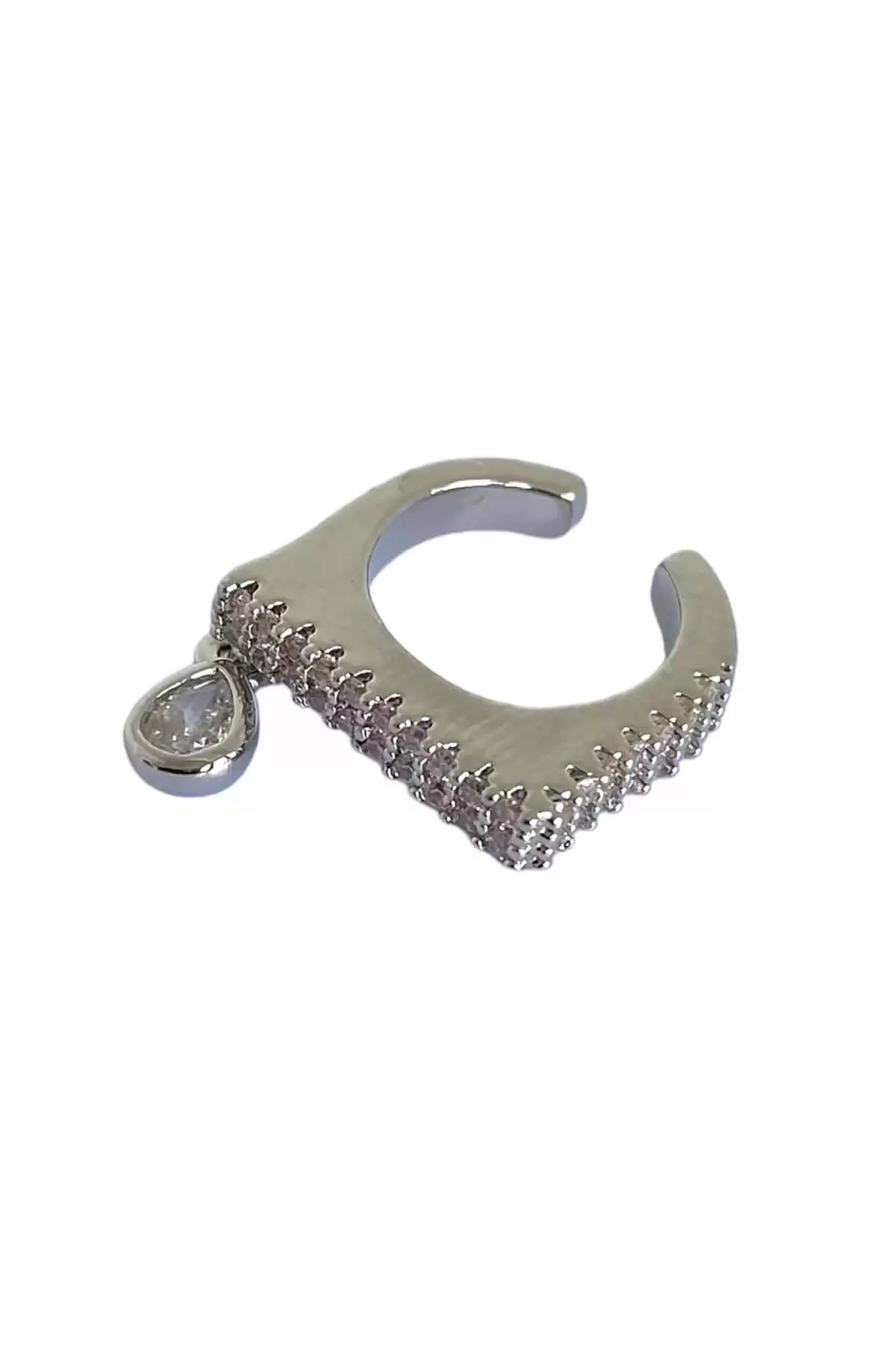 Gümüş Renk Taş Detaylı Ear Cuff Küpe (Tek)