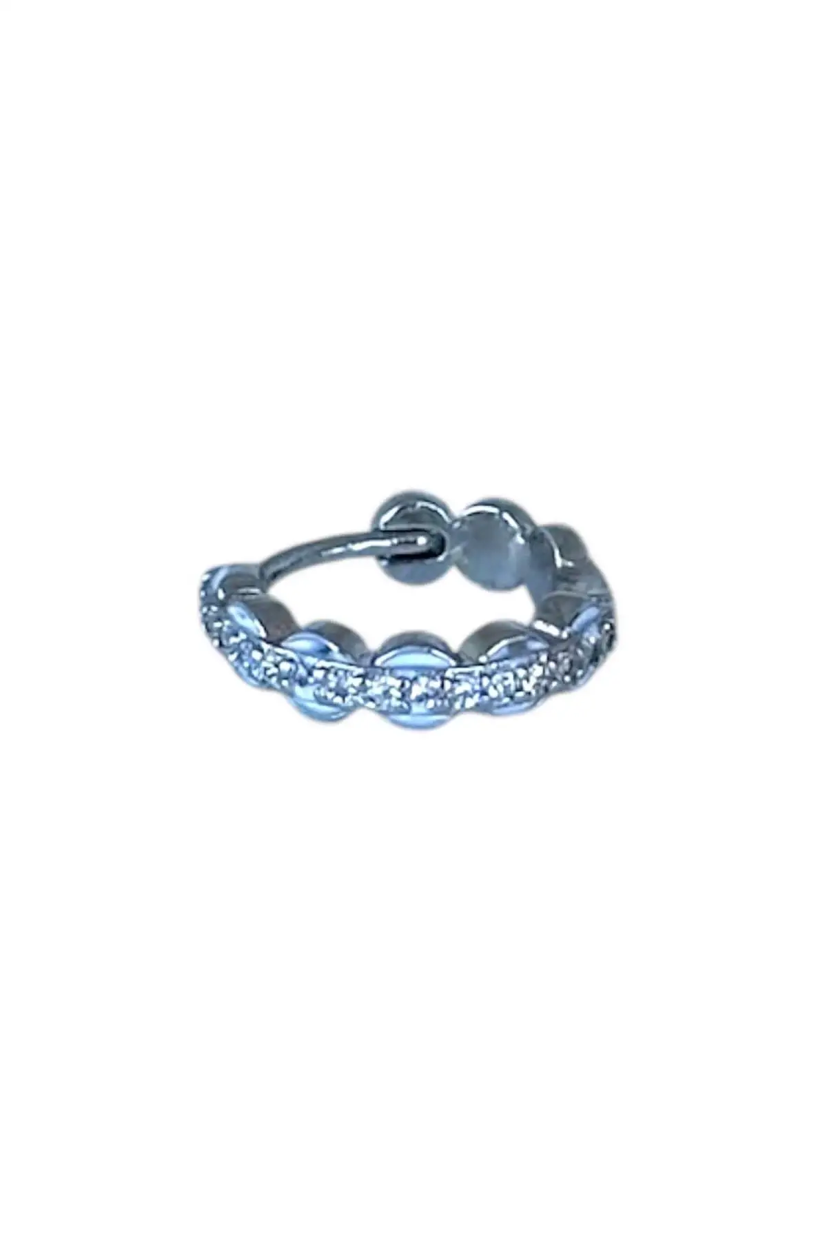 Gümüş Renk Taş Detaylı Halka Çelik Tragus/Kıkırdak Küpe/Piercing (Tek)