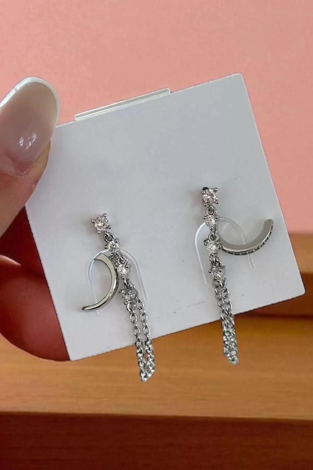 Gümüş Renk Taş Detaylı İkili Ear Cuff Küpe Set