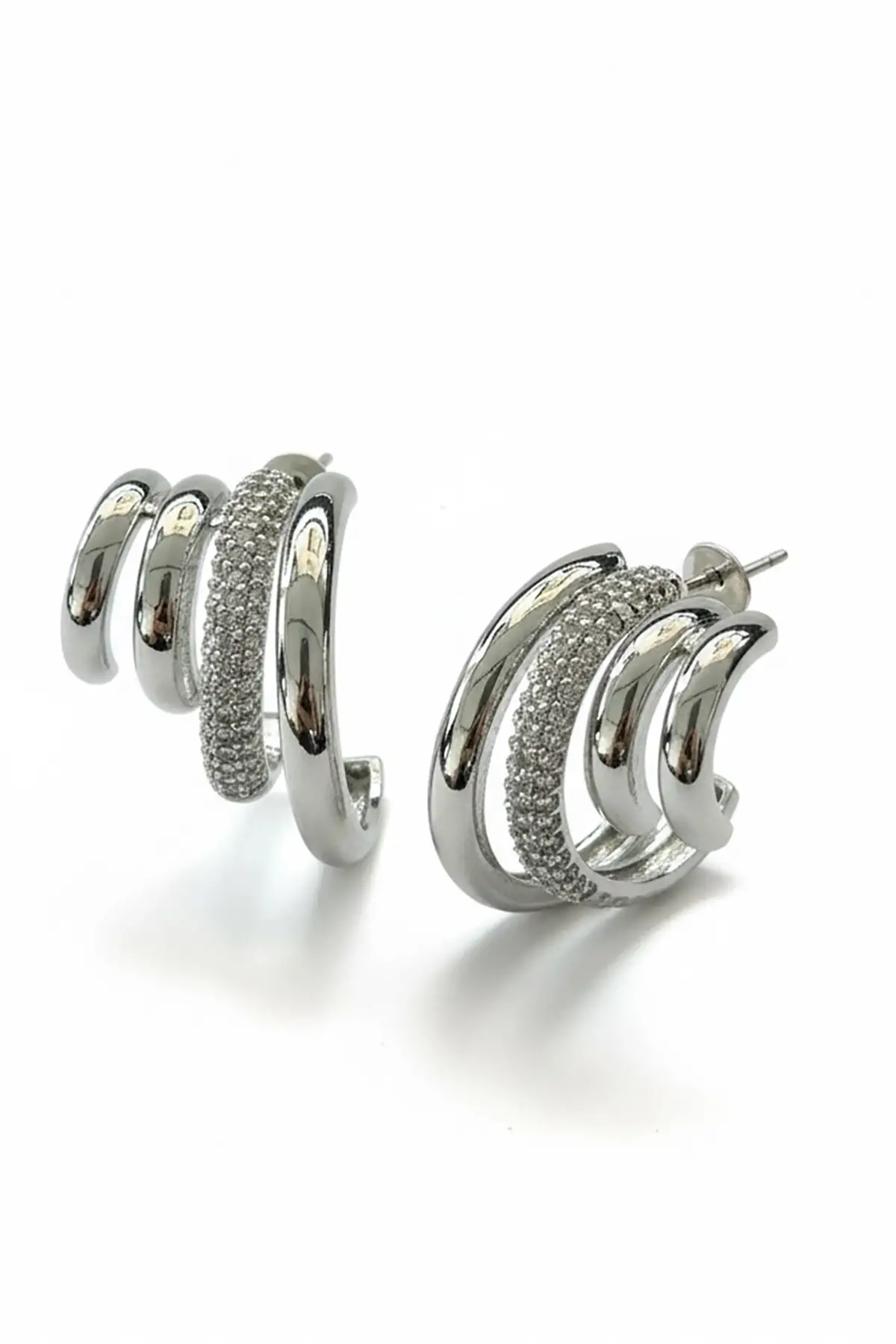 Gümüş Renk Taş Detaylı Küpe (Çift)