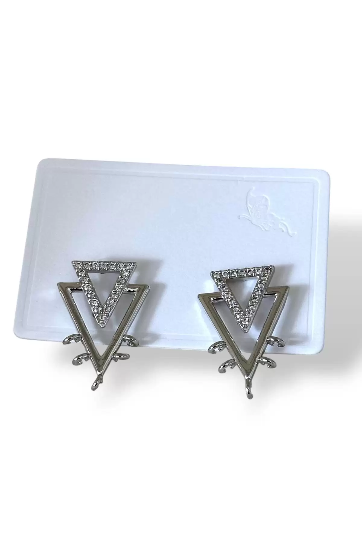 Gümüş Renk Taş Detaylı Metal Küpe (Çift)