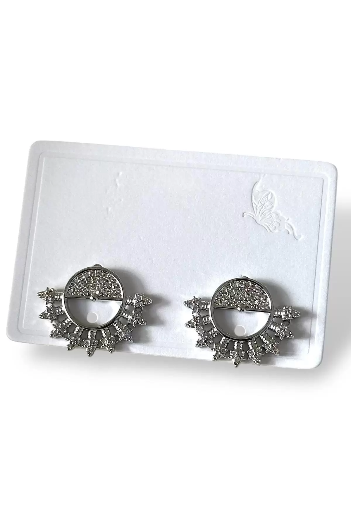 Gümüş Renk Taş Detaylı Metal Küpe (Çift)