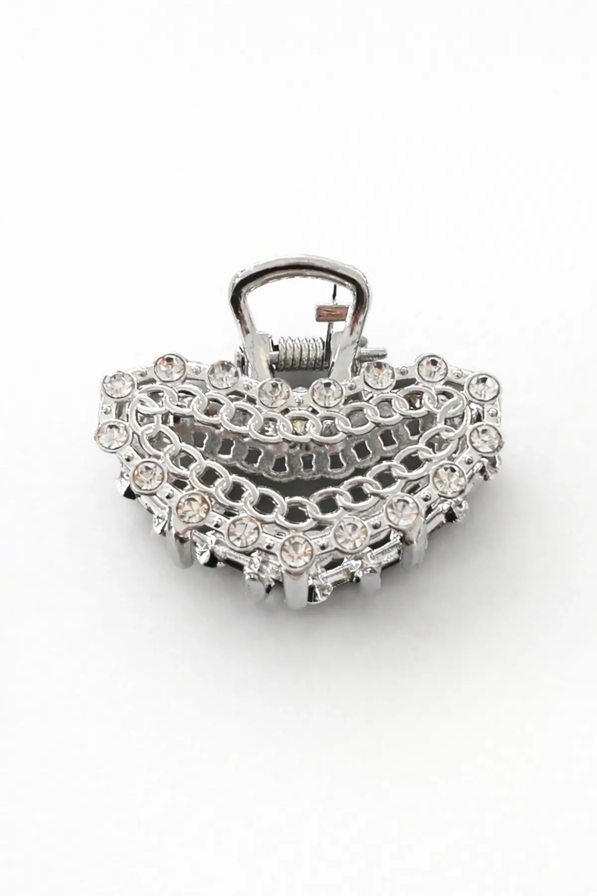 Gümüş Renk Taş Detaylı Mini Metal Mandal Toka