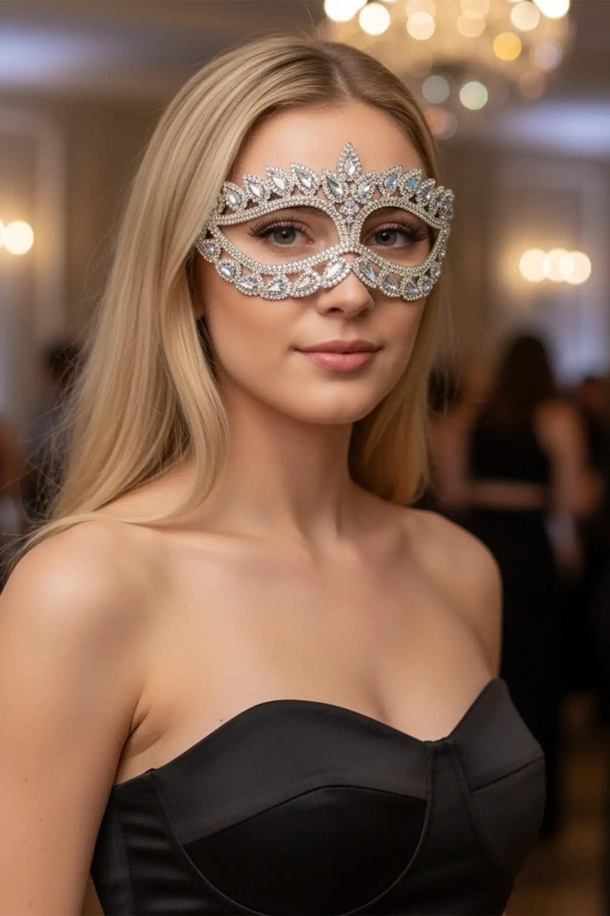 Gümüş Renk Taş Detaylı Parti Maskesi