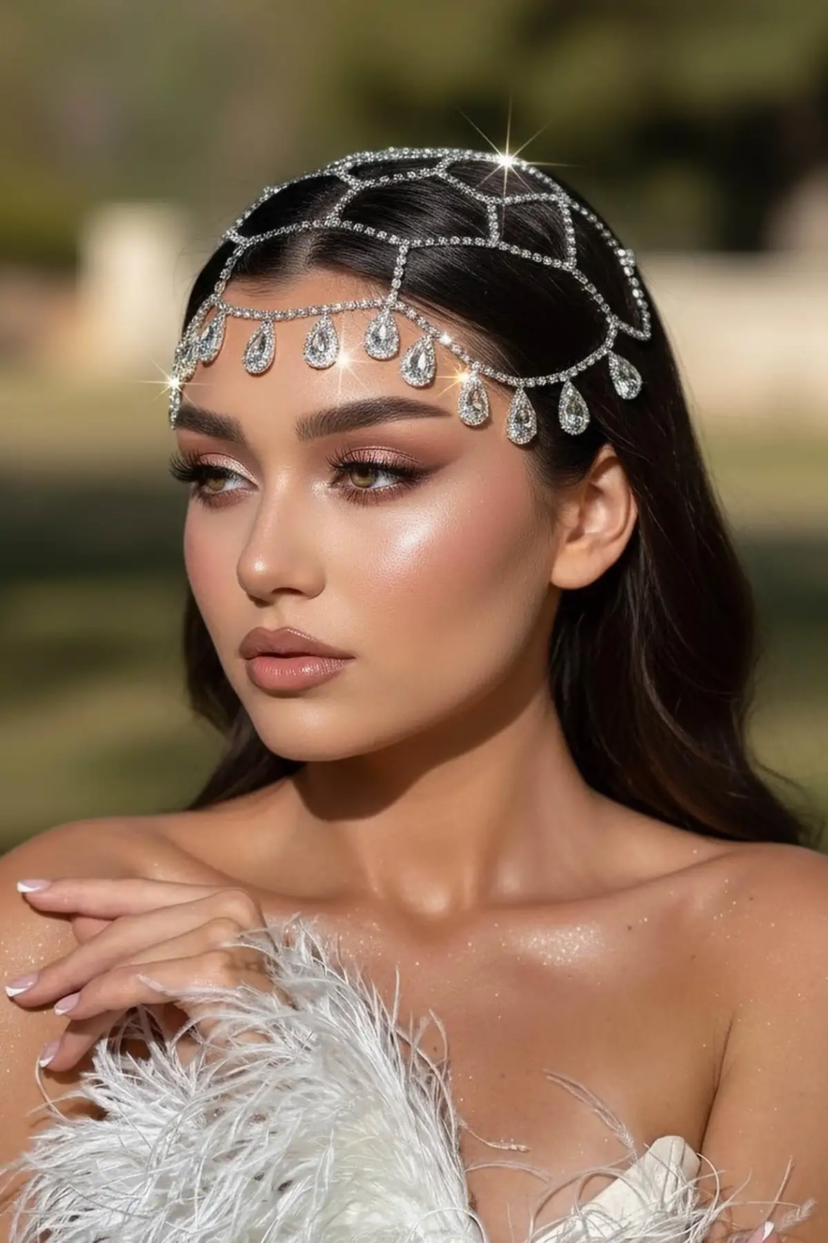 Gümüş Renk Taş Detaylı Saç Aksesuarı/Kına Aksesuarı