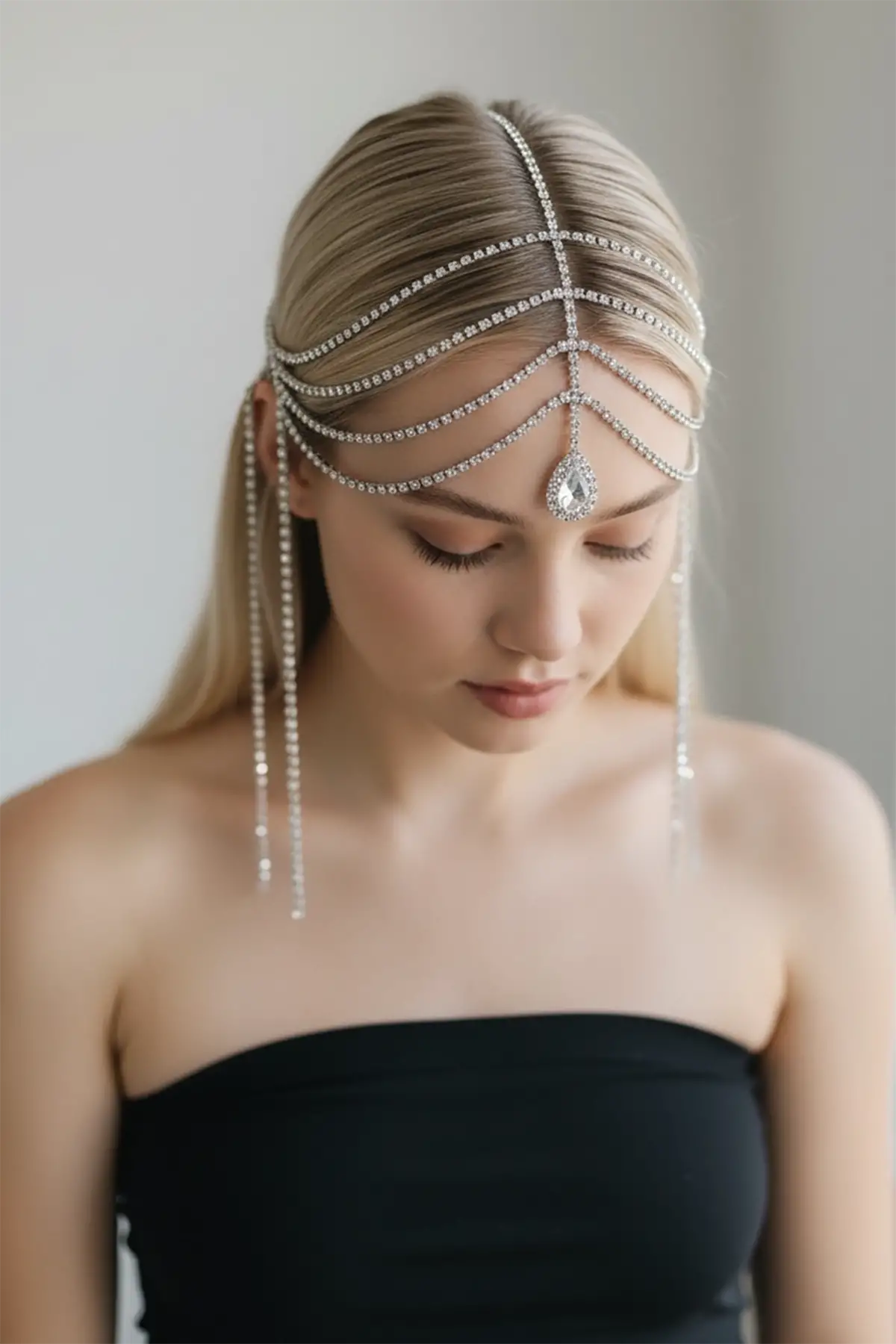 Gümüş Renk Taş Detaylı Saç Aksesuarı/Kına Aksesuarı