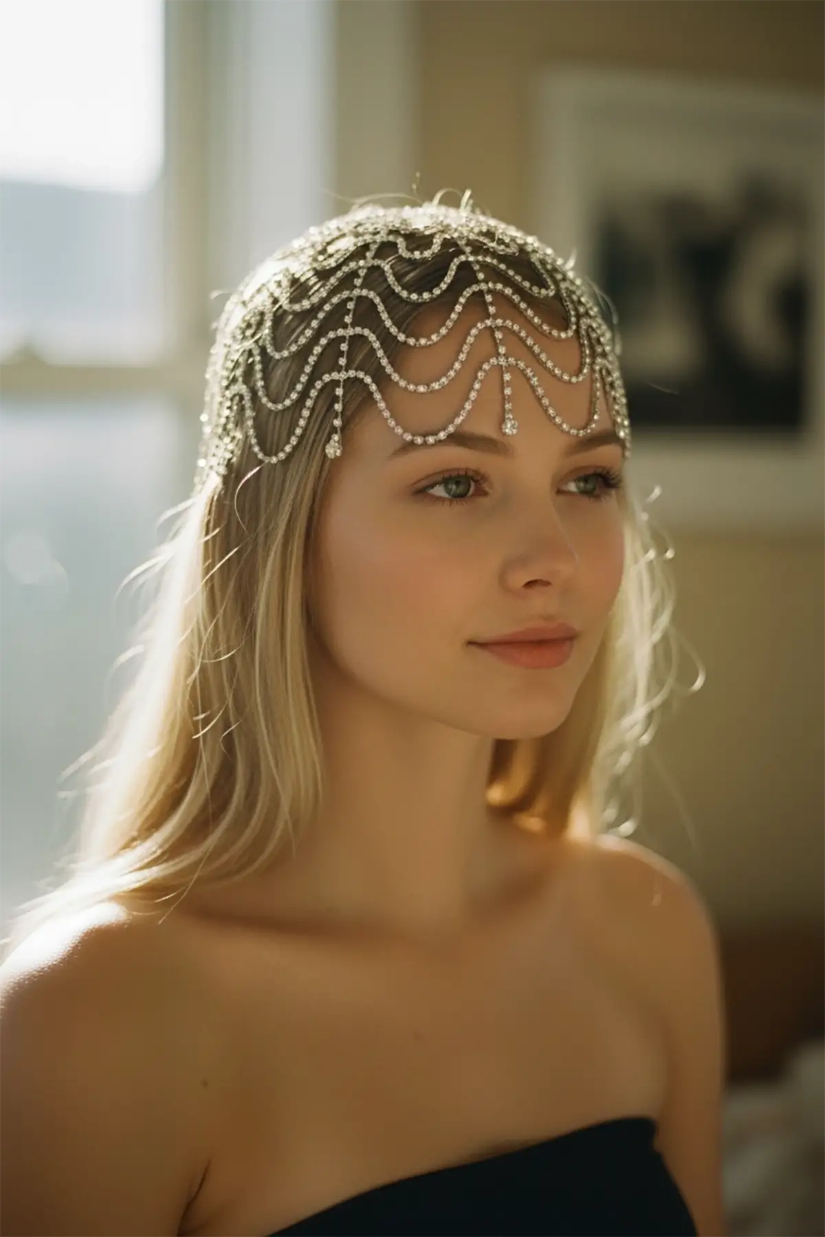 Gümüş Renk Taş Detaylı Saç Aksesuarı/Kına Aksesuarı