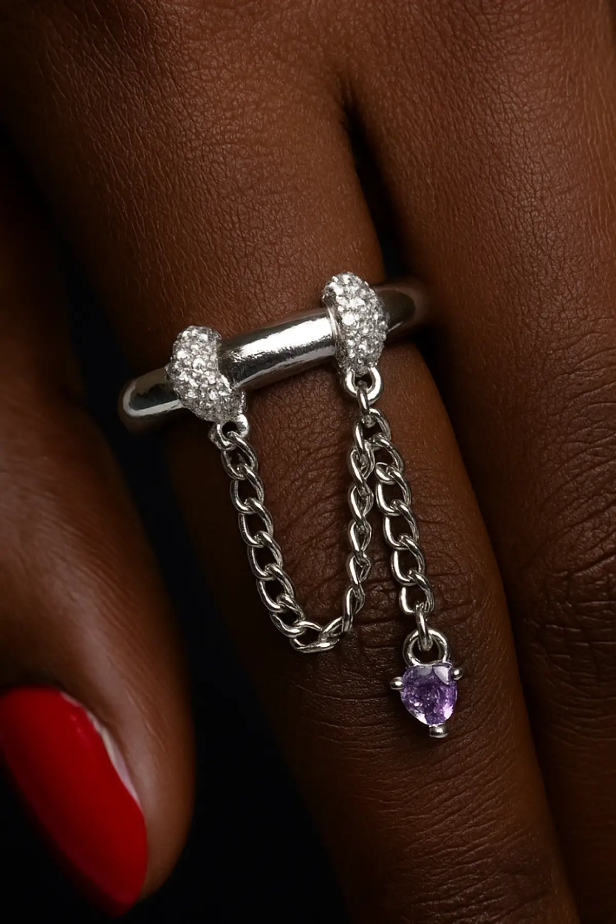 Gümüş Renk Taş Detaylı Sallantılı Ayarlanabilir Yüzük