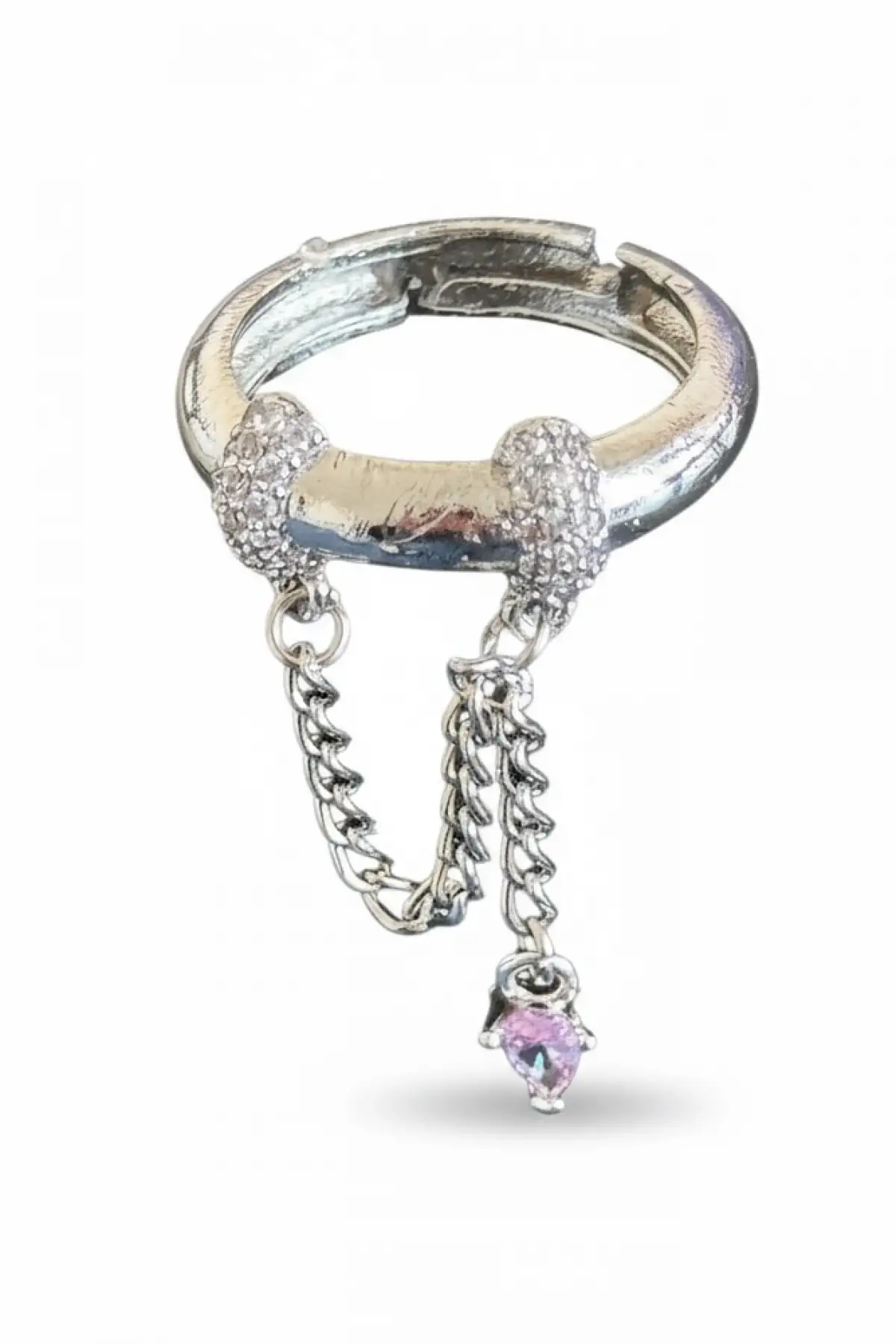 Gümüş Renk Taş Detaylı Sallantılı Ayarlanabilir Yüzük