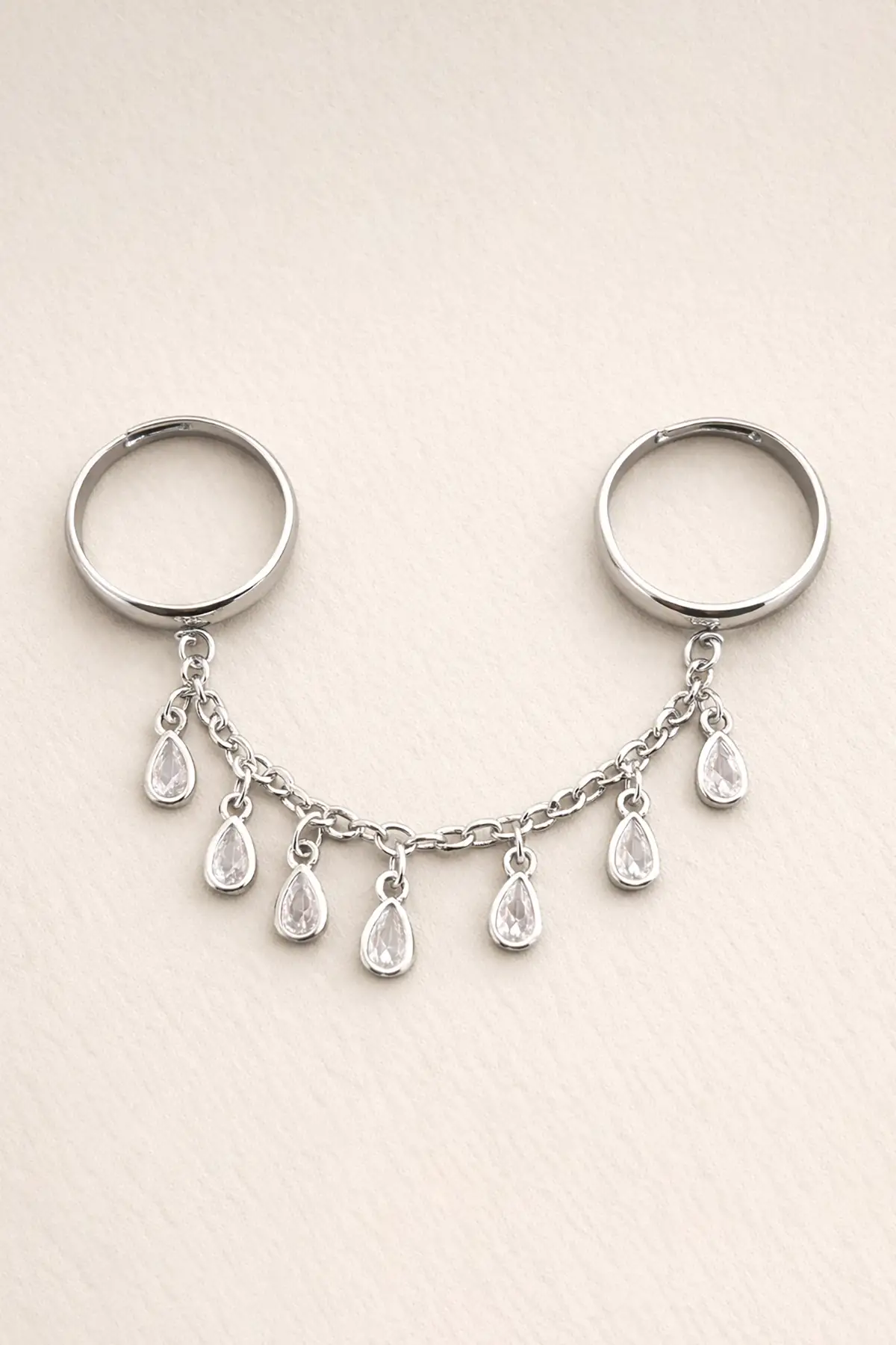 Gümüş Renk Taş Detaylı Sallantılı İkili Ayarlanabilir Yüzük