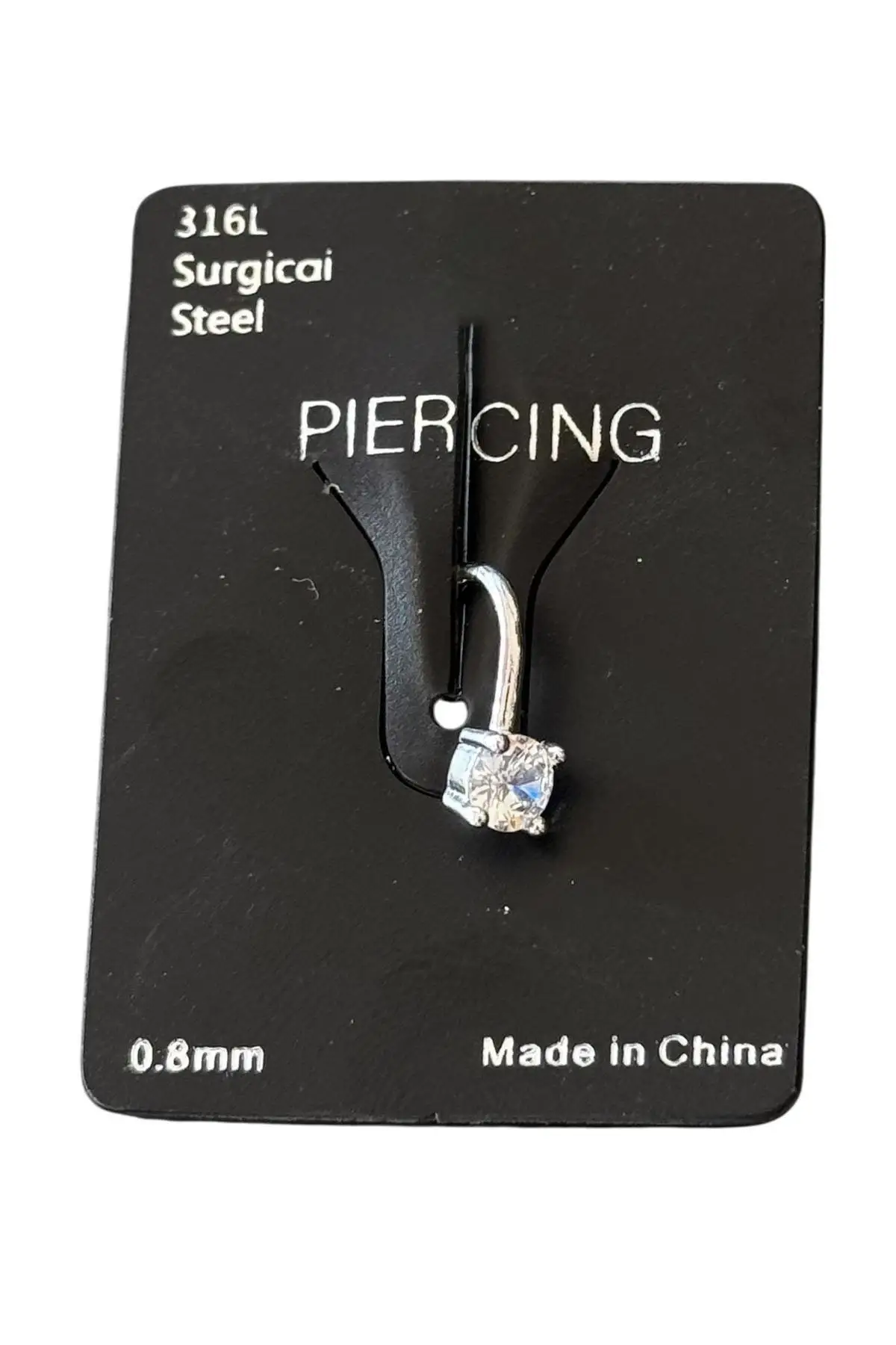 Gümüş Renk Taş Detaylı Sıkıştırmalı Deliksiz Hızma Piercing (Tek)