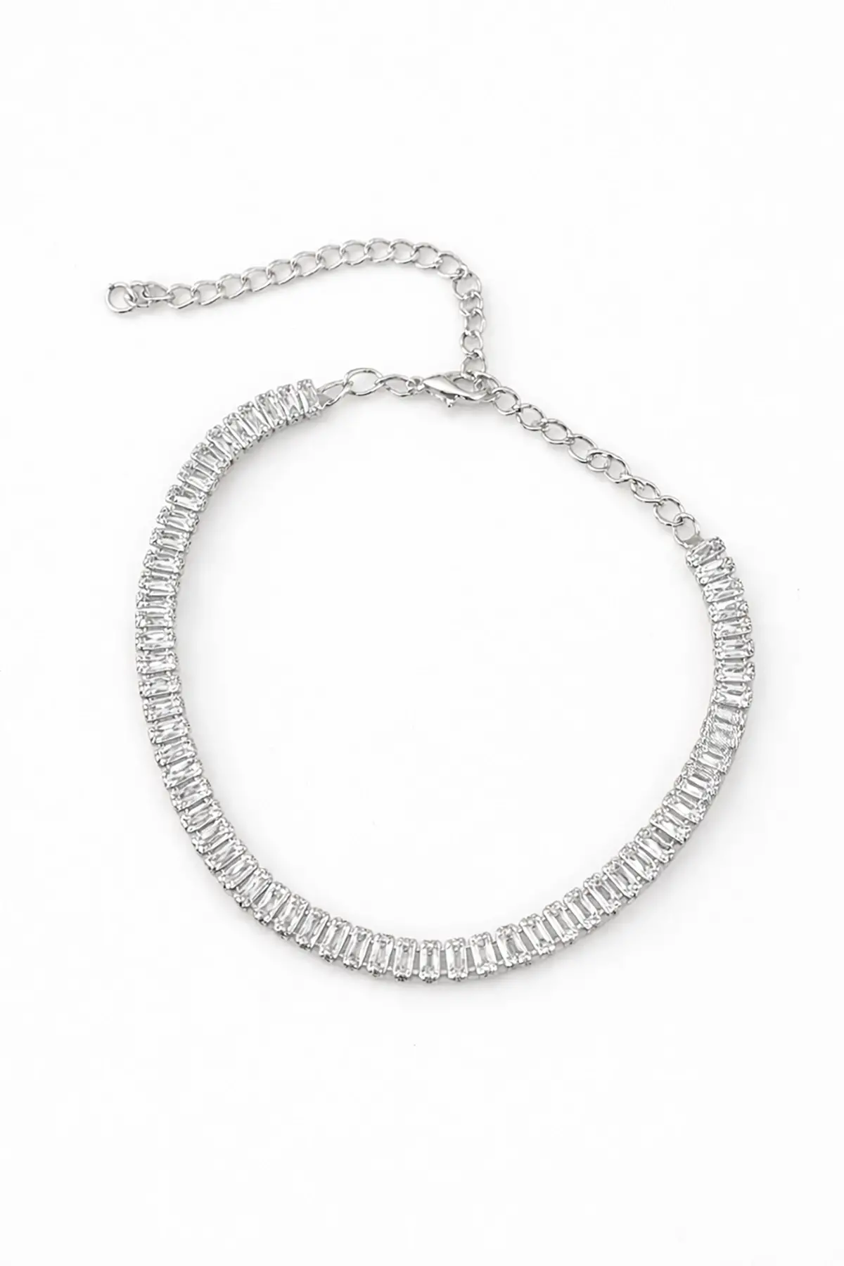 Gümüş Renk Taş Detaylı Tasarım Halhal