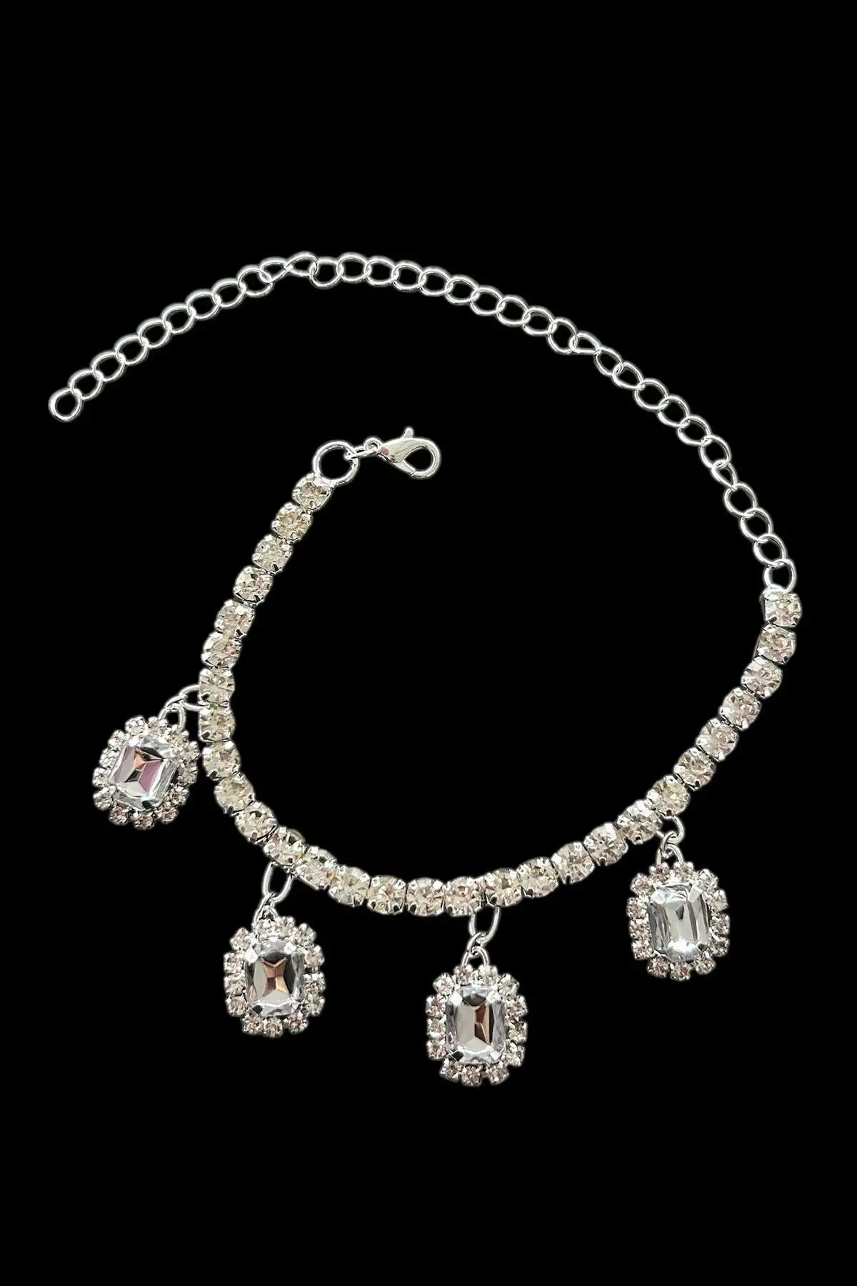 Gümüş Renk Taş Detaylı Tasarım Halhal