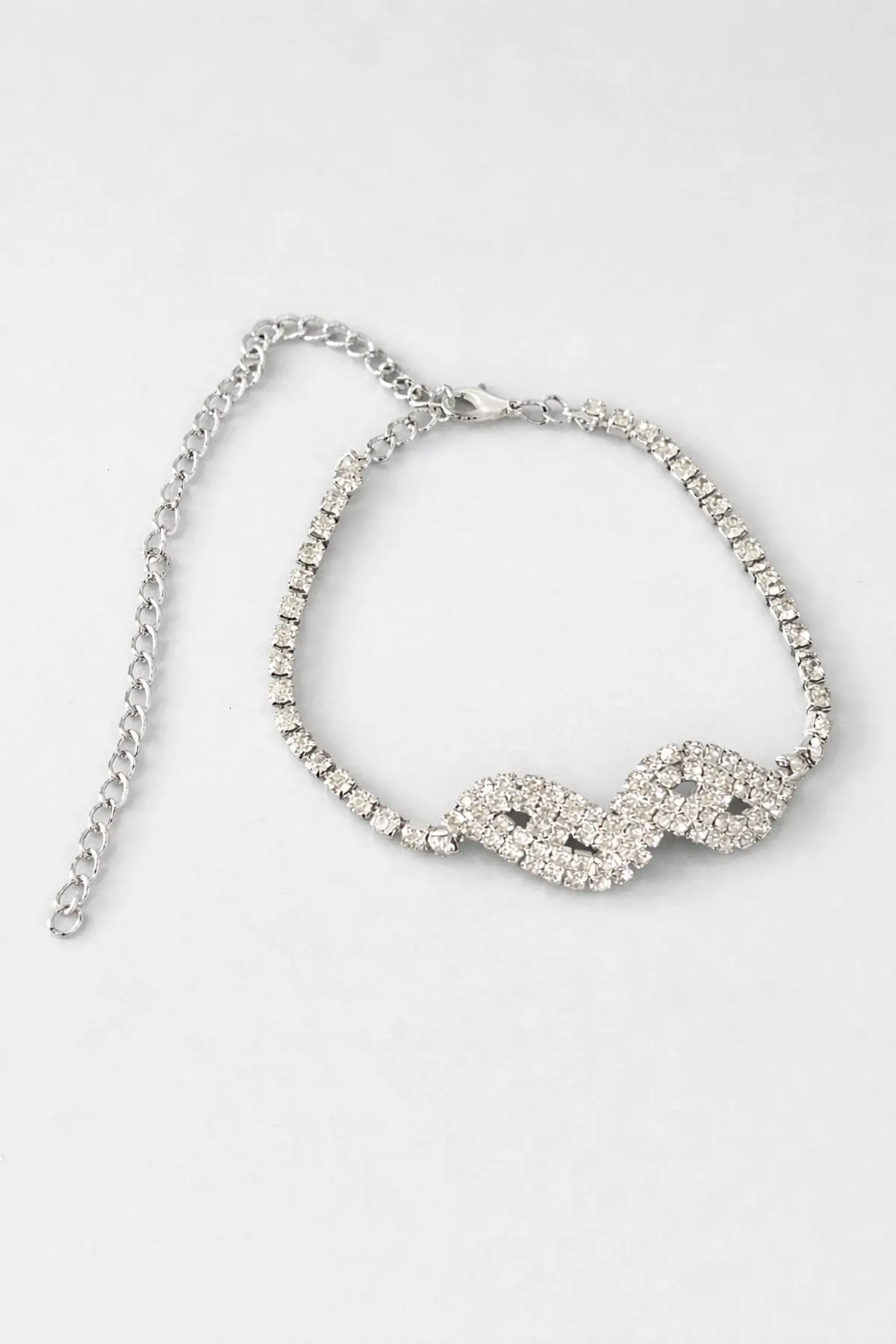 Gümüş Renk Taş Detaylı Tasarım Halhal