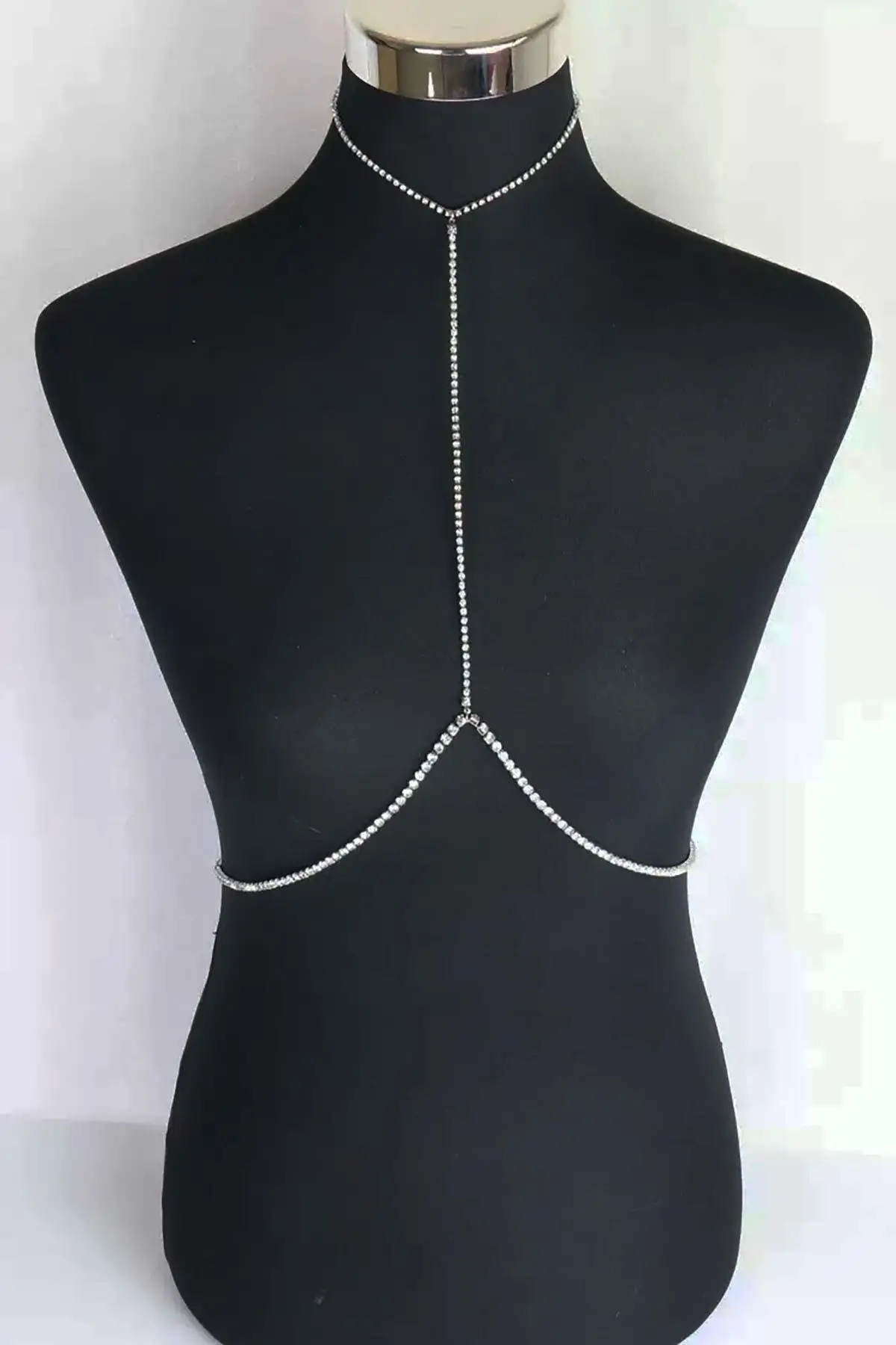 Gümüş Renk Taş Detaylı Tasarım Vücut Aksesuar