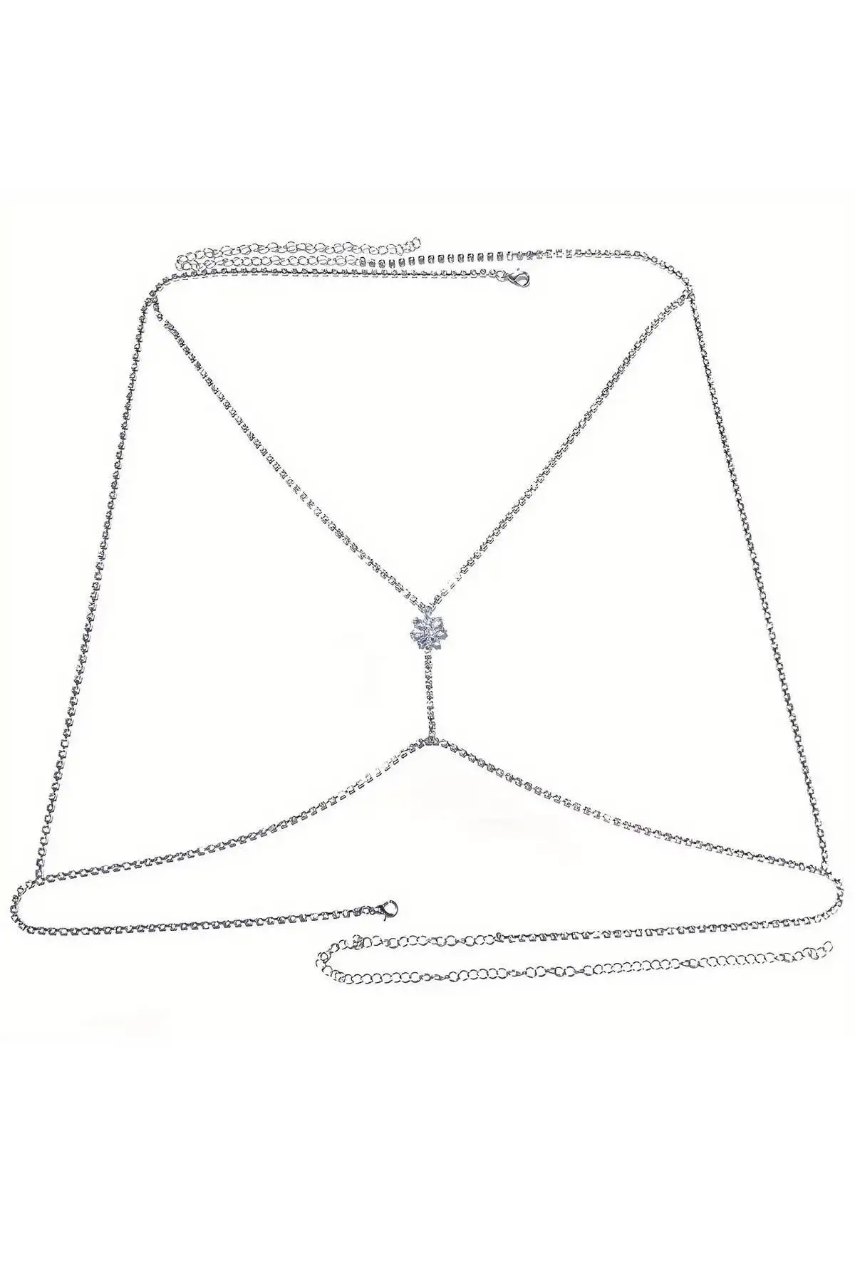 Gümüş Renk Taş Detaylı Tasarım Vücut Aksesuar