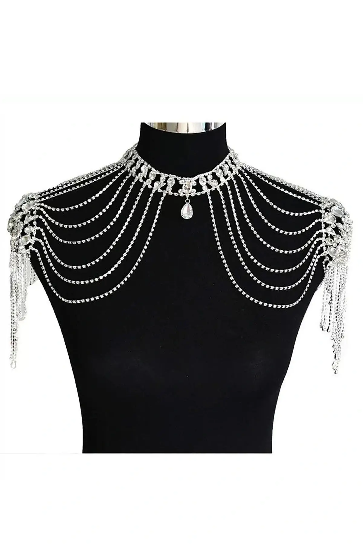 Gümüş Renk Taş Detaylı Tasarım Vücut Aksesuar