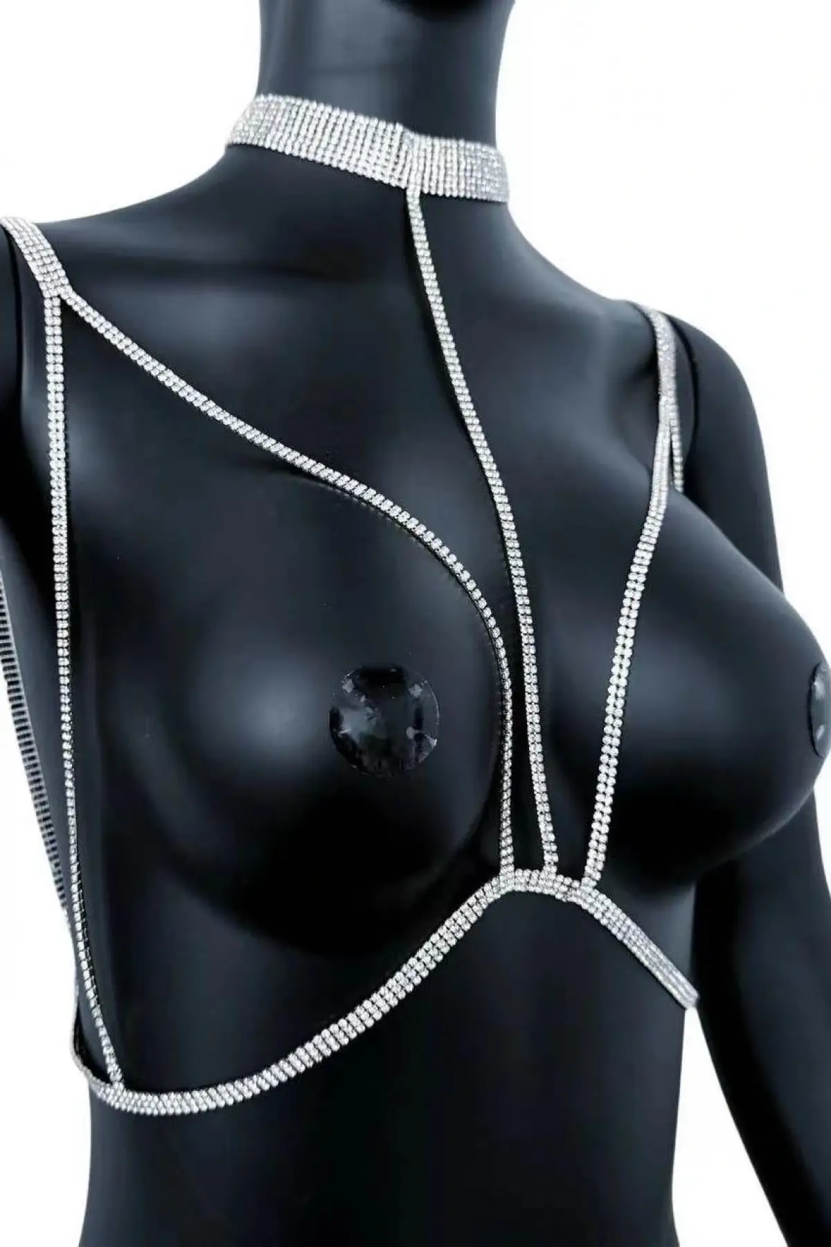 Gümüş Renk Taş Detaylı Tasarım Vücut Aksesuar