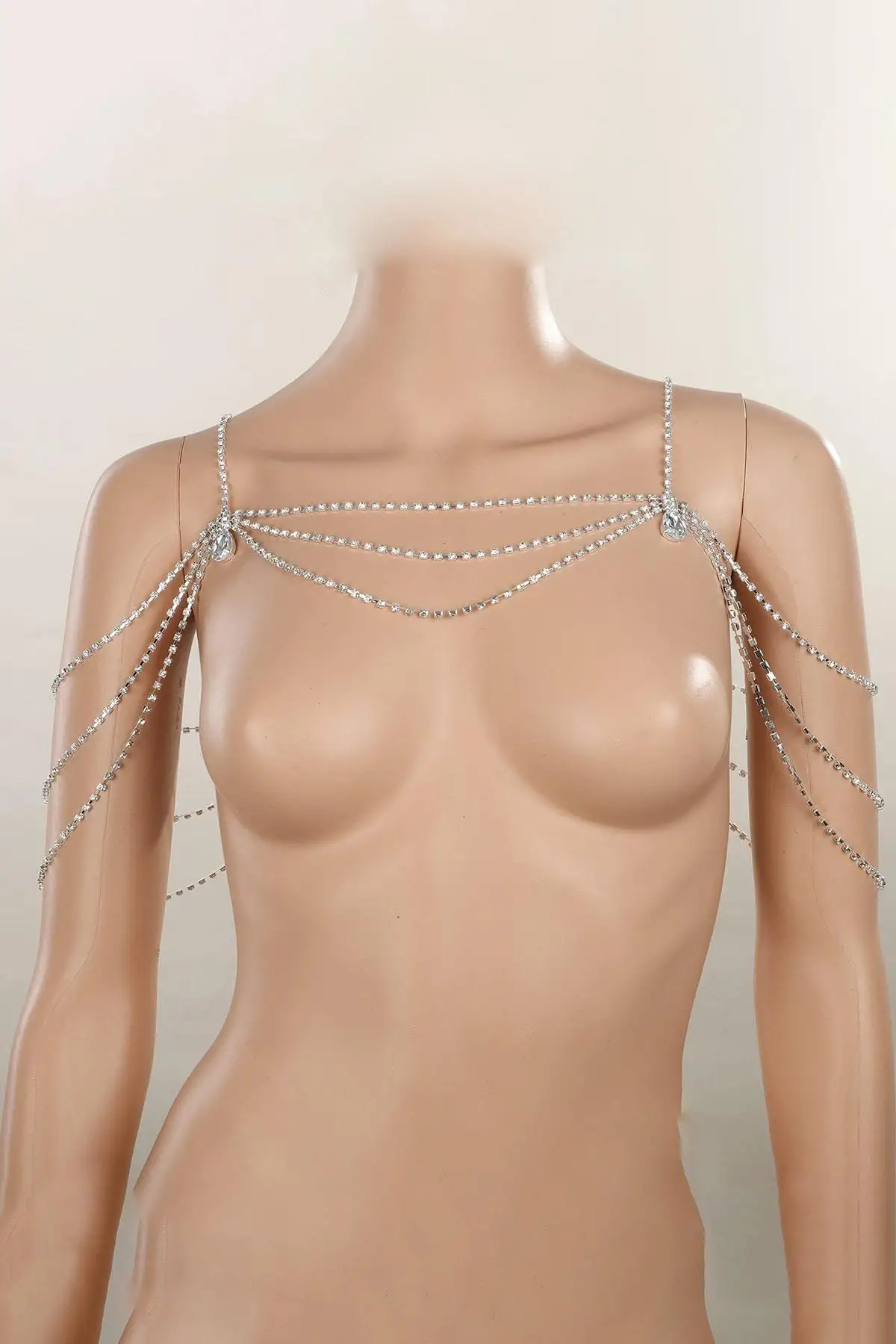 Gümüş Renk Taş Detaylı Tasarım Vücut Aksesuar