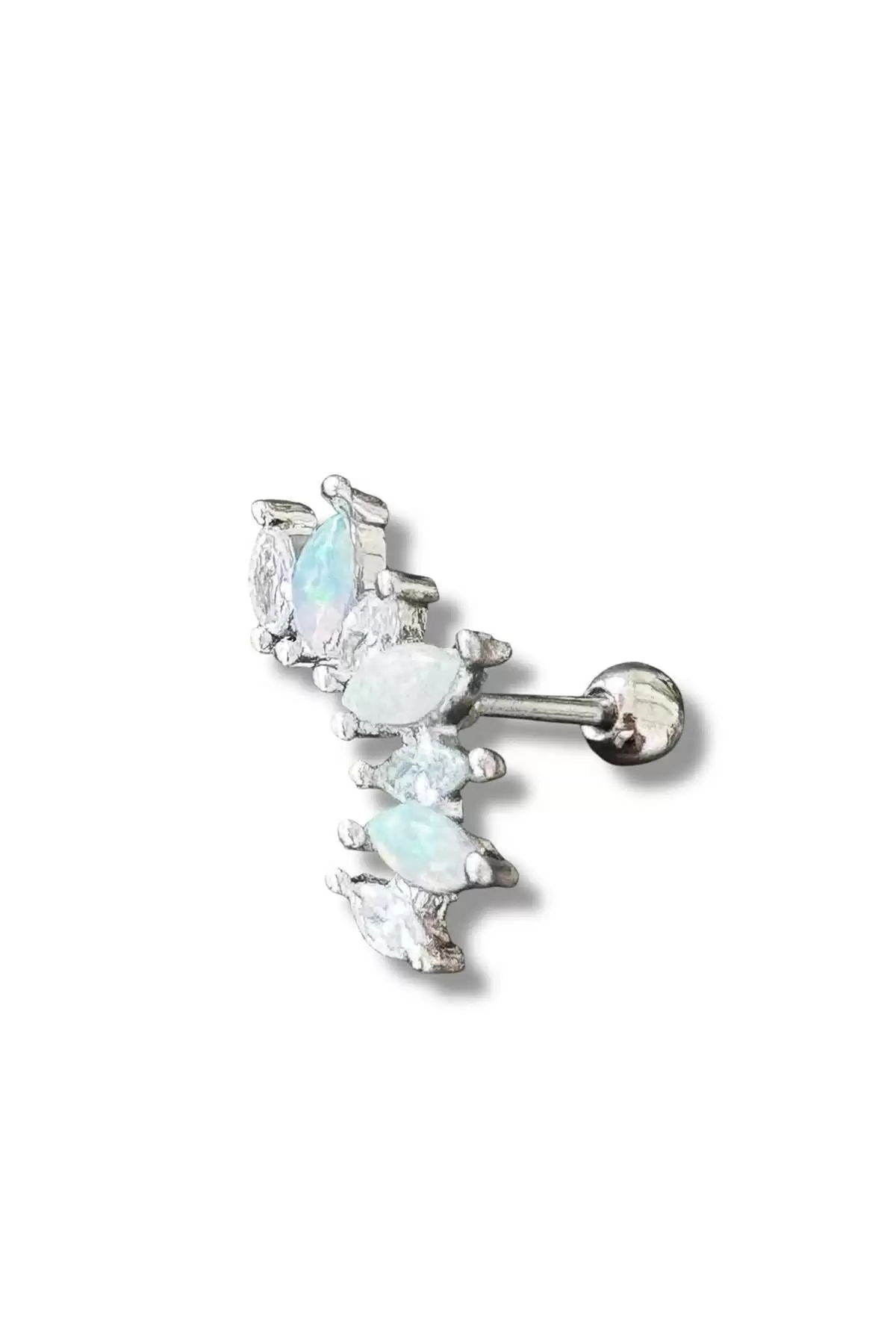 Gümüş Renk Taş Detaylı Tragus/Kıkırdak Küpe/Piercing (Tek)