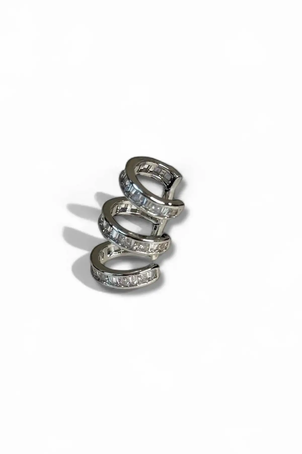 Gümüş Renk Taş Detaylı Üçlü Görünümlü Ear Cuff (Tek)