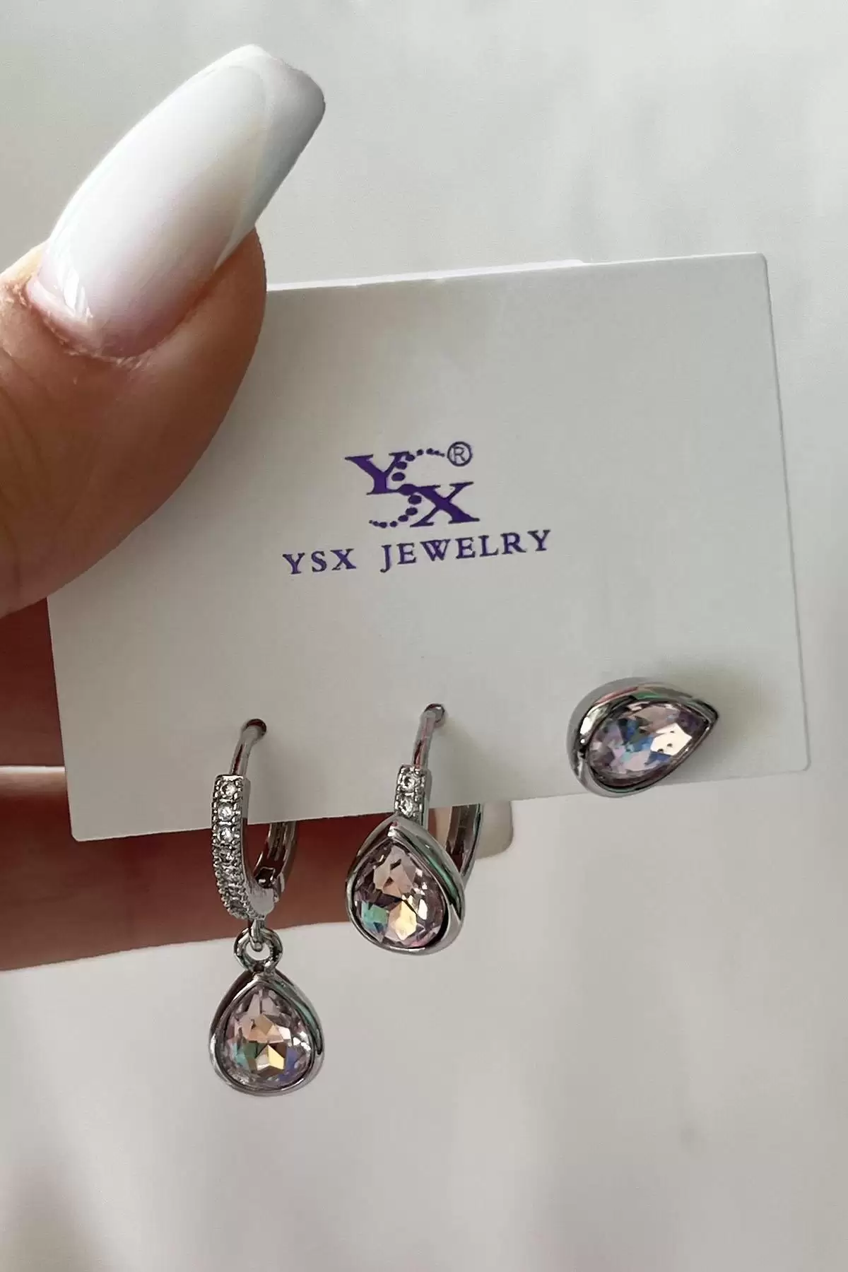 Gümüş Renk Taş Detaylı VİP 3lü YSX Küpe Set